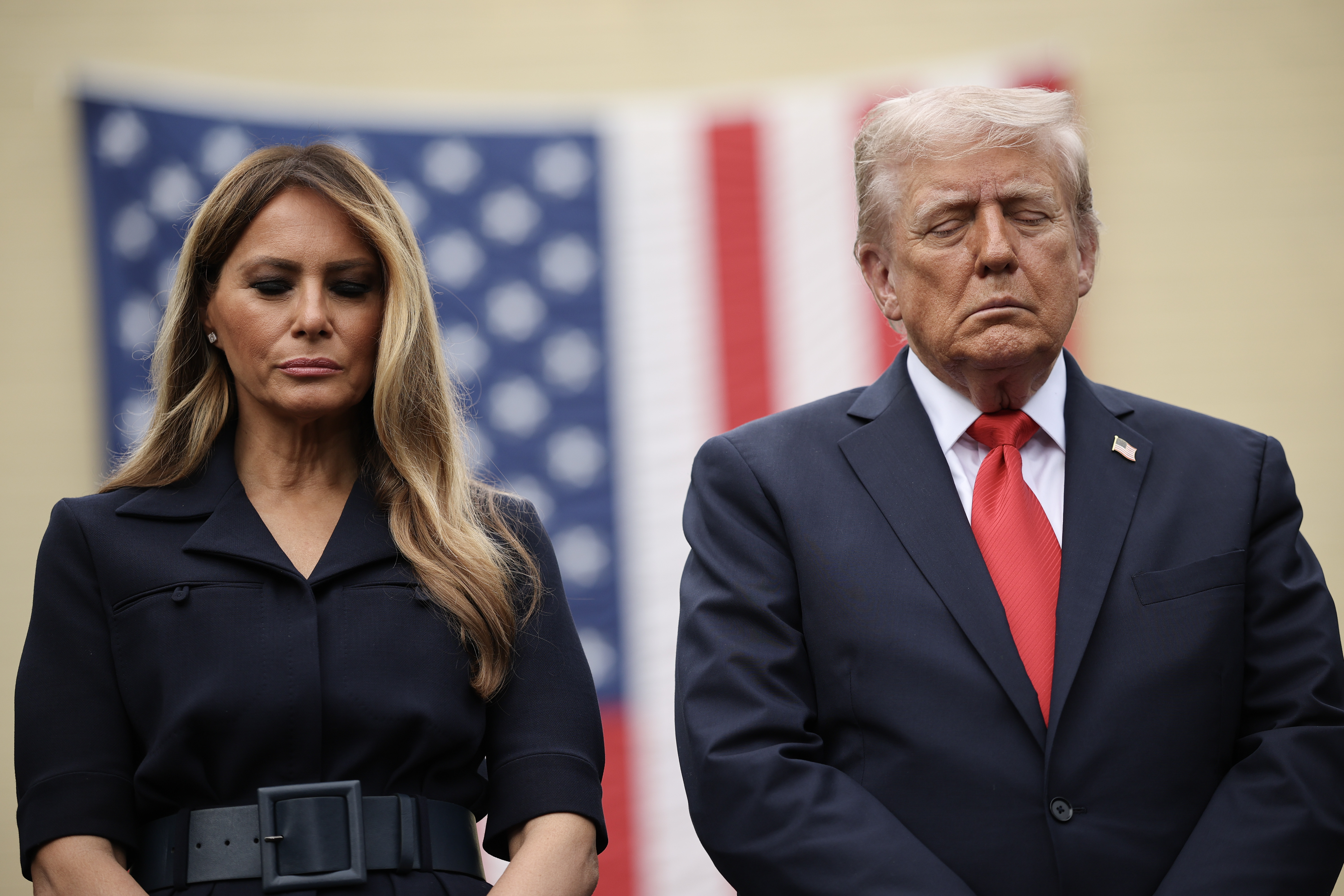 Donald and Melania Trump attend an observance event in the courtyard of the Pentagon September 11, 2025 | Source: Getty Images