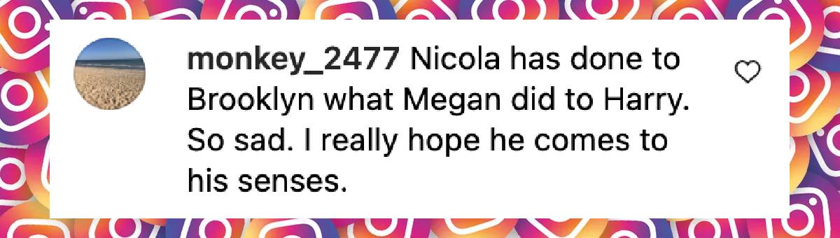 A netizen's comment on Brooklyn Beckham and his wife Nicola Peltz, dated May 4, 2025 | Source: Instagram/victoriabeckham