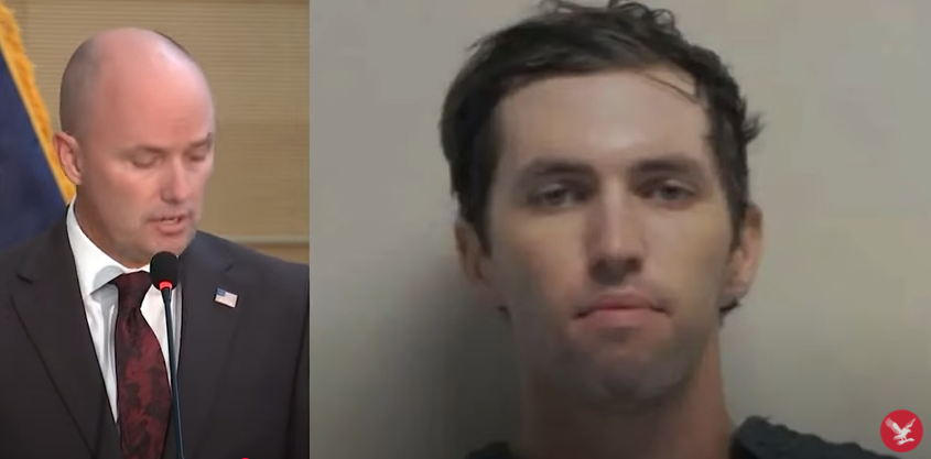 Utah Governor Spencer Cox at a press conference on Friday, September 12, 2025 and a photo of Tyler Robinson | Source: YouTube/@theindependent