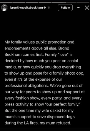 Brooklyn Beckham breaking his silence on his family rift. | Source: Instagram/brooklynpeltzbeckham