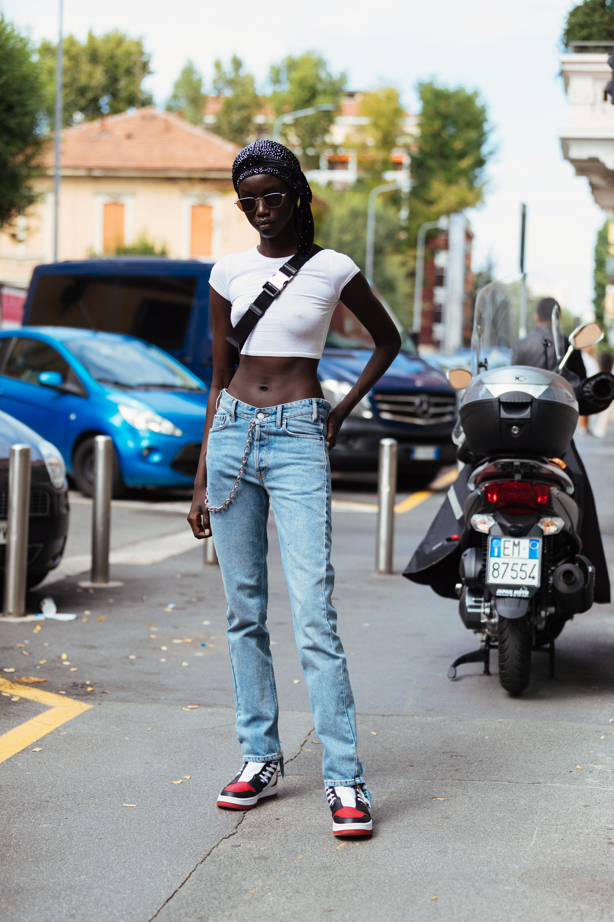 Anok Yai spotted after the Fendi show during Milan Fashion Week in Milan, Italy, on September 19, 2019 | Source: Getty Images