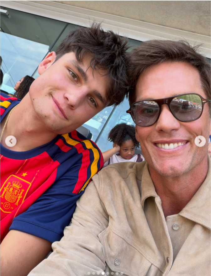 Tom Brady shares a selfie with his son Jack, who wears a Spain soccer jersey, in a photo included in Brady's birthday tribute to his son. | Source: Instagram/tombrady