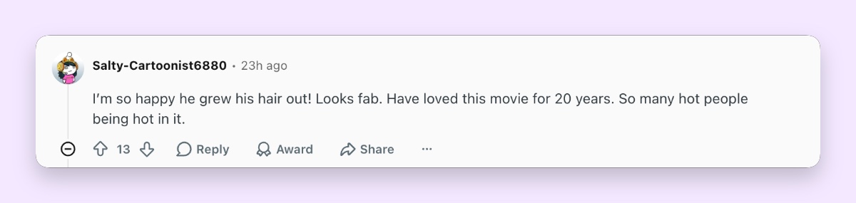 A nostalgic fan praises Fraser's longer hair while celebrating the enduring appeal of "The Mummy." | Source: Reddit/r/popculturechat