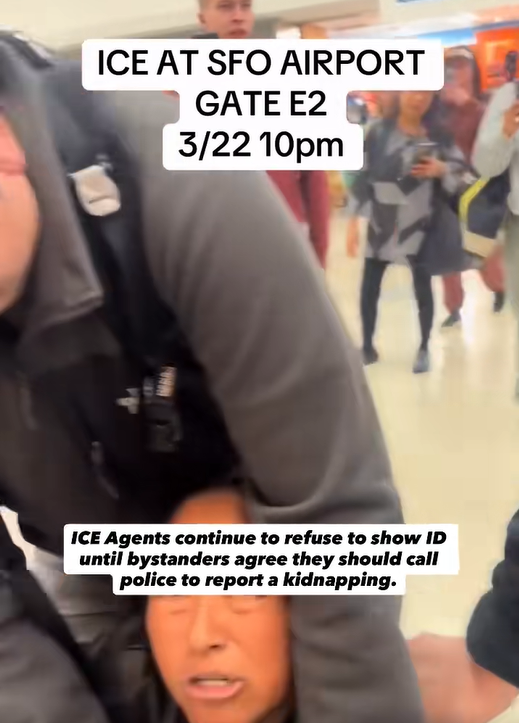 ICE agents detain a woman at San Francisco International Airport | Source: TikTok/@donlemon