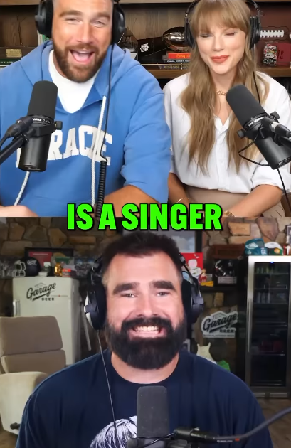 Jason Kelce introducing Taylor Swift on his podcast co-hosted by Travis Kelce, from a clip posted August 13, 2025 | Source: Instagram/newheightshow