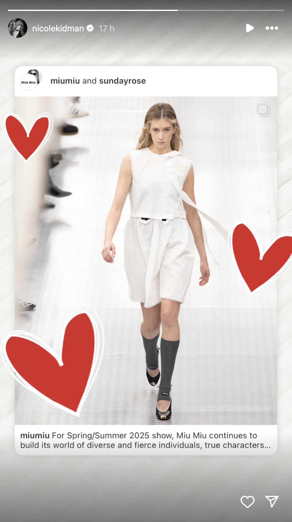 Nicole Kidman reshares a post in support of Sunday Rose Kidman Urban walking the runway on her Instagram stories dated October 1, 2024