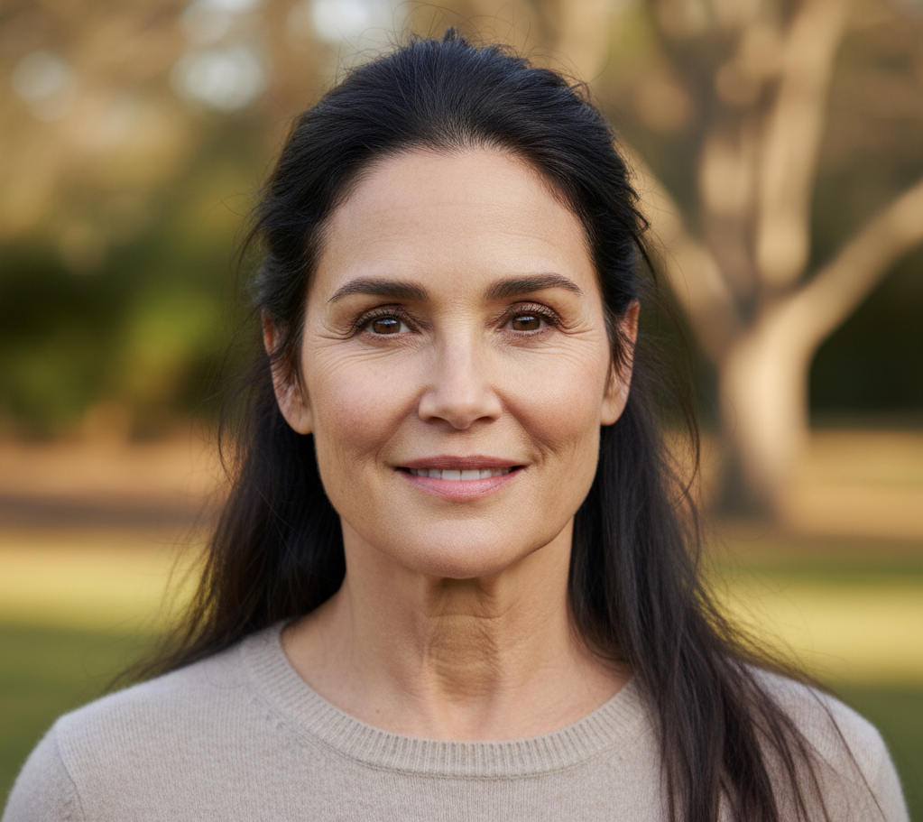In this AI-generated portrait, Demi Moore radiates serene elegance under soft natural light. Surrounded by gentle tones and blurred greenery, she embodies a timeless grace that feels warm and authentic. | Source: Gemini AI.