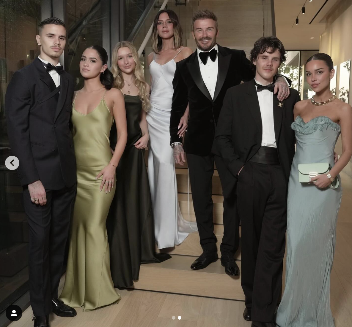 Brooklyn, Nicola, Harper, Victoria and David Beckham are seen with Kim Turnbull, in a photo dated March 31, 2025 | Source: Instagram/romeobeckham