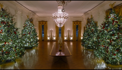 A view of another room in the White House filled with decorated Christmas trees. | Source: Facebook/First Lady Melania Trump