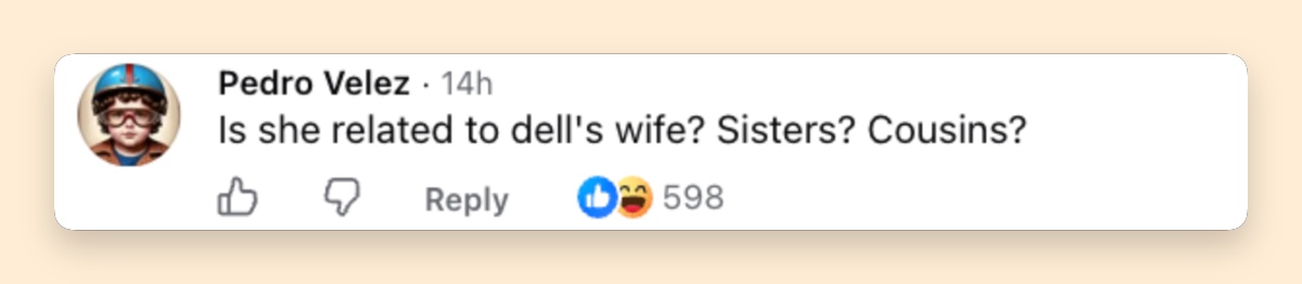 A comparison between Barbera Thornhill and Susan Dell, wife of billionaire Michael Dell, attracted 598 reactions, with many users responding through likes and laughter.| Source: Occupy Democrats