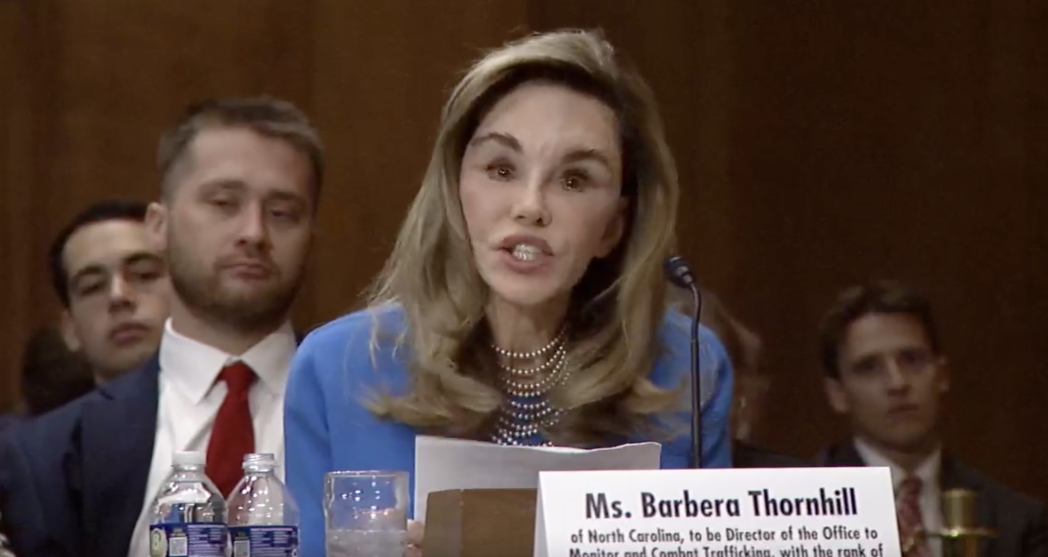 Barbera Thornhill testified before the Senate Foreign Relations Committee on June 25, 2026, discussing her experience helping vulnerable children and trafficking survivors as lawmakers considered her nomination for a senior State Department role. | Source: First Branch