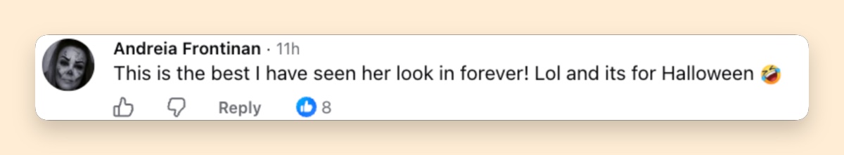 A Facebook user praises Rinna's Halloween transformation, joking that one of her favorite looks from the actress was created for a costume. | Source: Facebook/ Lisa Rinna