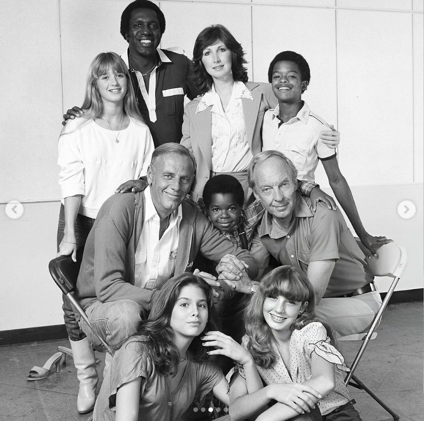 The Diff'rent Strokes cast poses together in a group portrait, including Dana Plato, Todd Bridges, Gary Coleman and Conrad Bain. The sitcom's young stars would go on to face very different paths after the series ended in 1986, with Todd later speaking openly about the struggles that followed his childhood fame. | Source: Instagram/danaplatolegacy
