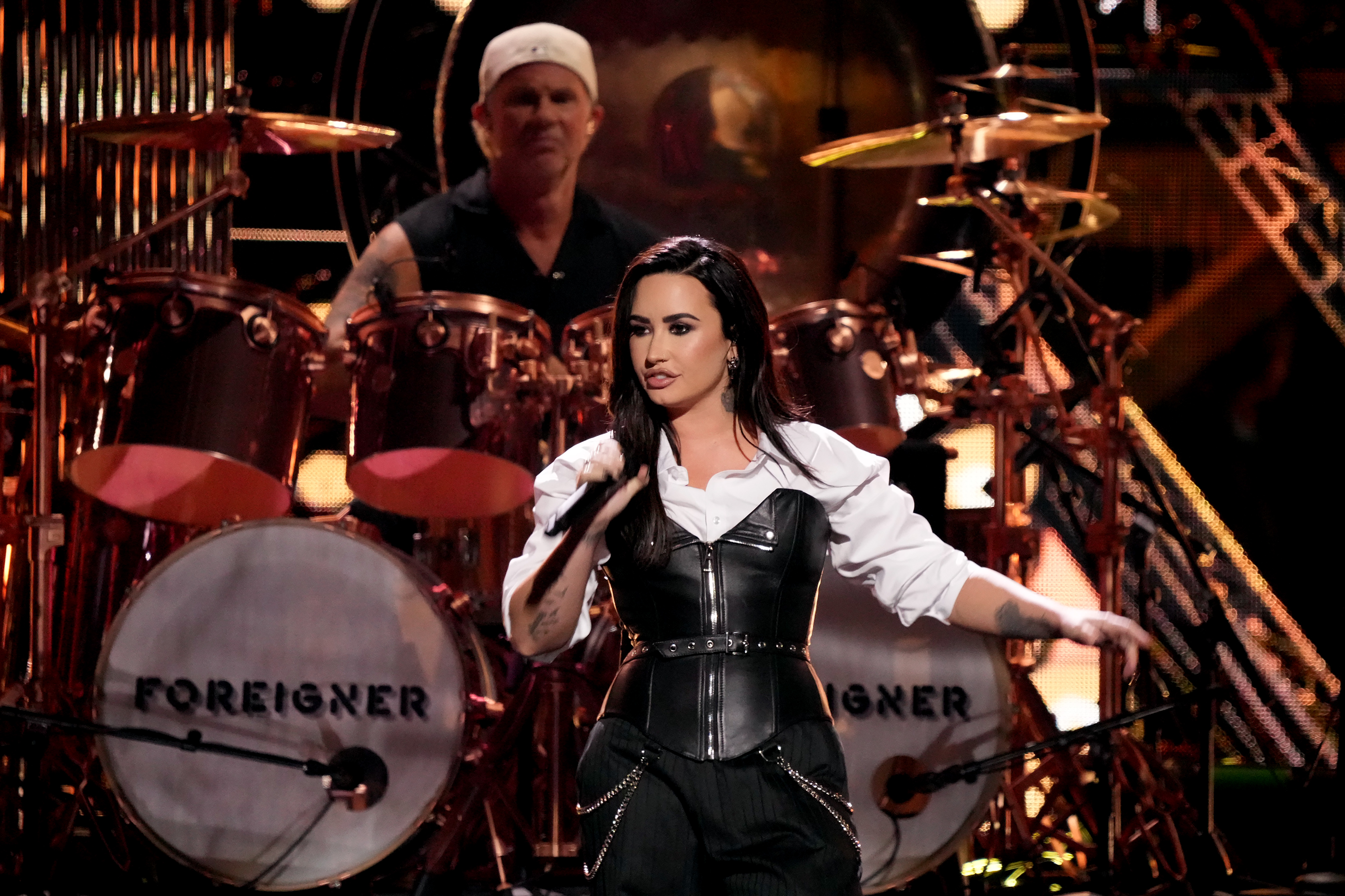 Demi Lovato performing at the 2024 Rock & Roll Hall of Fame Induction Ceremony at Rocket Mortgage Fieldhouse on October 19 in Cleveland, Ohio. | Source: Getty Images