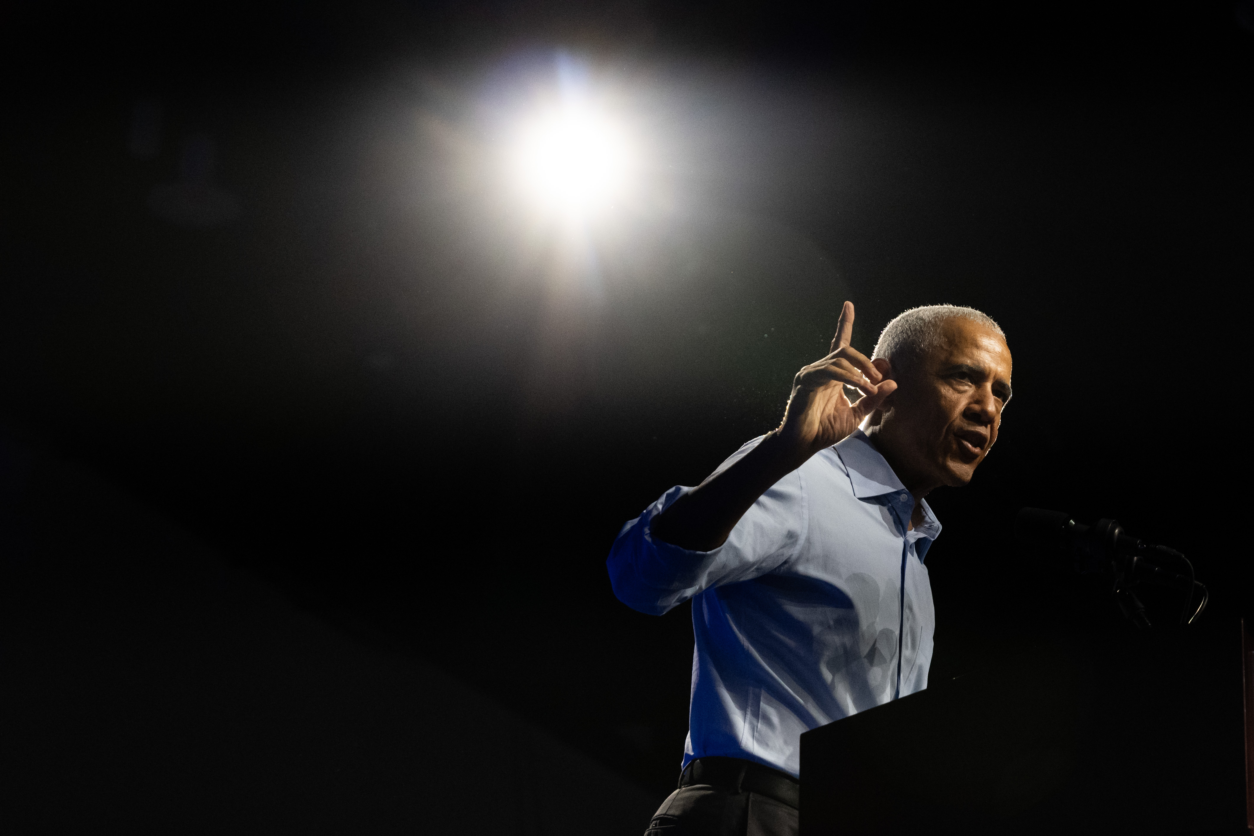 Barack Obama speaking at a campaign event in Milwaukee, Wisconsin on November 3, 2024. | Source: Getty Images
