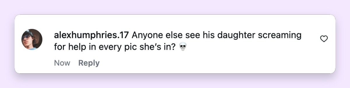 Not every reaction was complimentary, as some viewers tried to read meaning into Vivian's expressions. One commenter asked, "Anyone else see his daughter screaming for help in every pic she's in? 💀" | Source: Instagram/tombrady