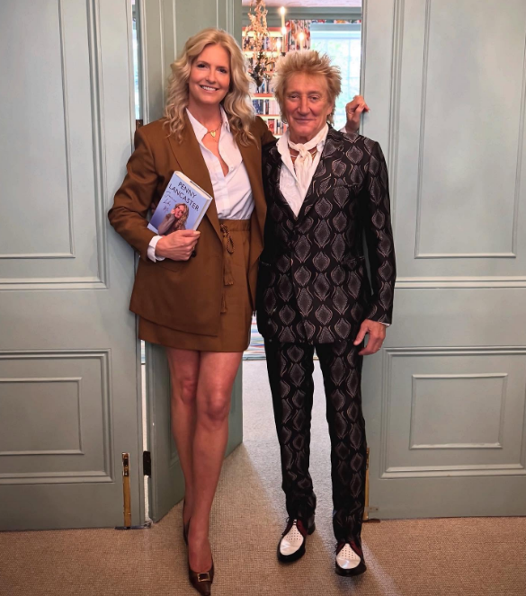 Penny Lancaster shares a moment with her husband, Sir Rod Stewart, as she holds a copy of her published book on September 16, 2025. | Source: Instagram/penny.lancaster
