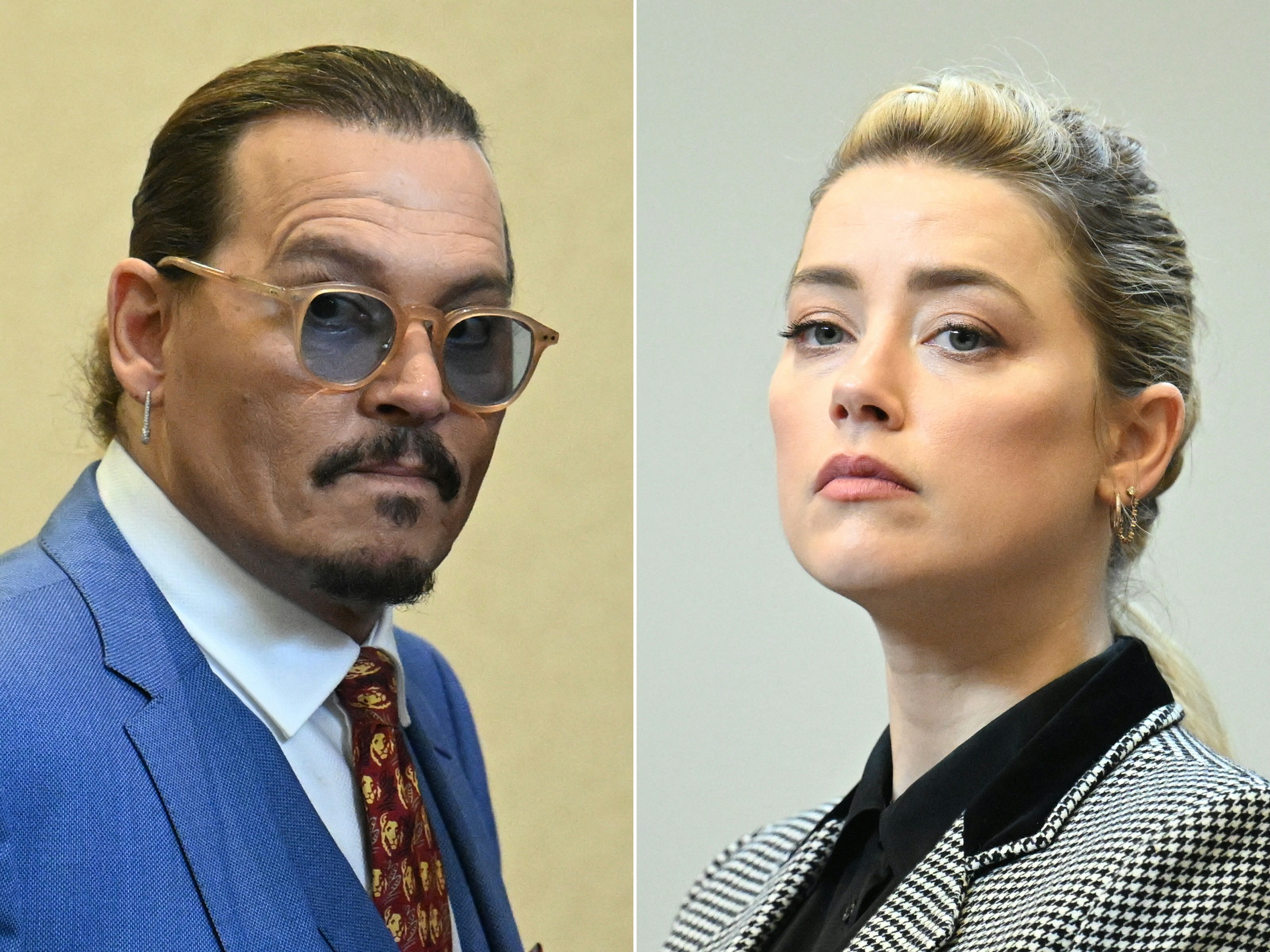 A combination of photos shows Johnny Depp and Amber Heard during the trial at Fairfax County Courthouse in Virginia on May 24, 2022 | Source: Getty Images