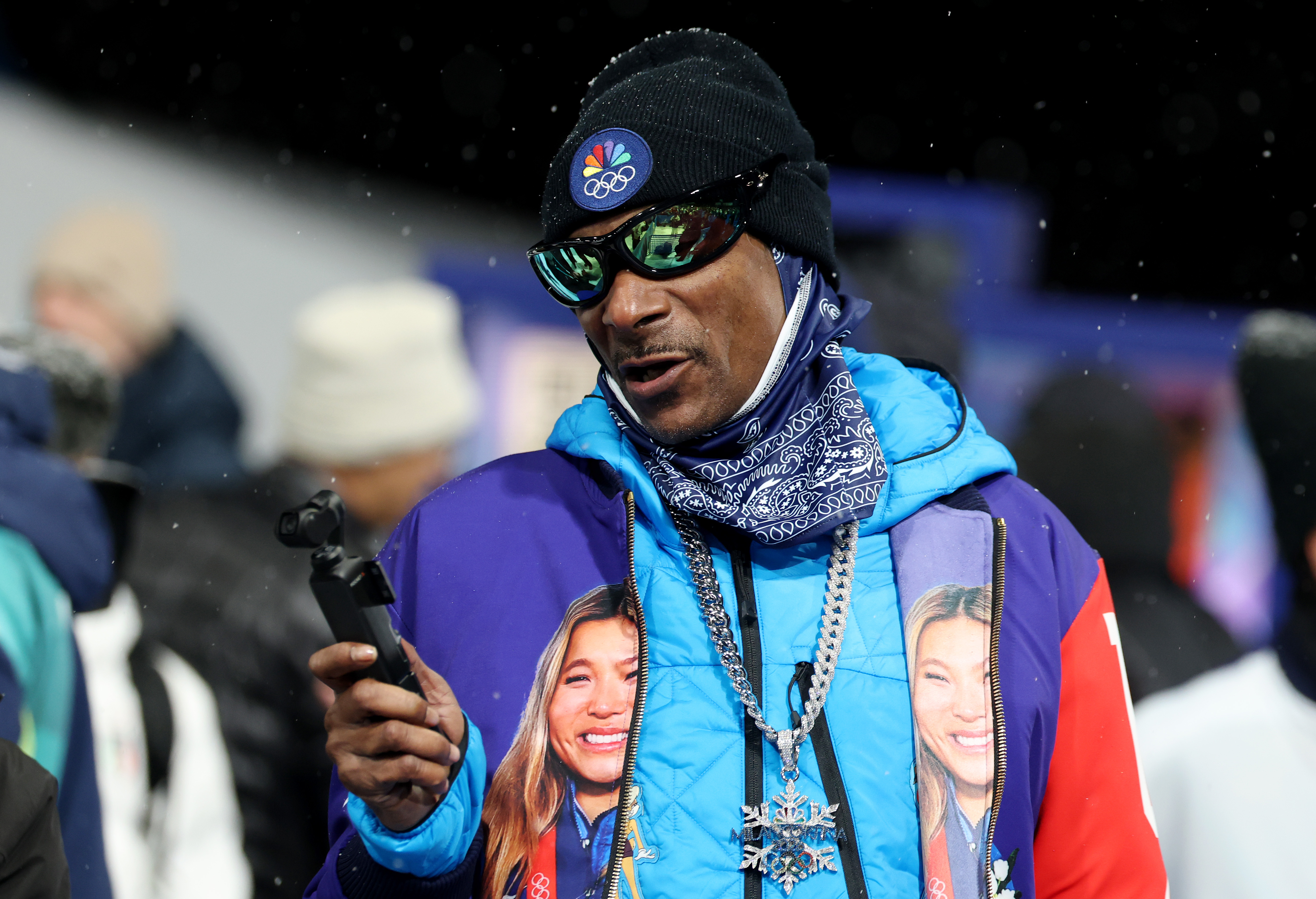 Snoop Dogg watches on during the Women’s Snowboard Halfpipe Final | Source: Getty Images