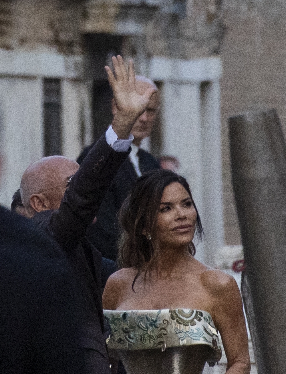 Jeff Bezos and Lauren Sanchez greet guests at the Madonna dell'Orto church on June 26, 2025, in Venice, Italy. | Source: Getty Images