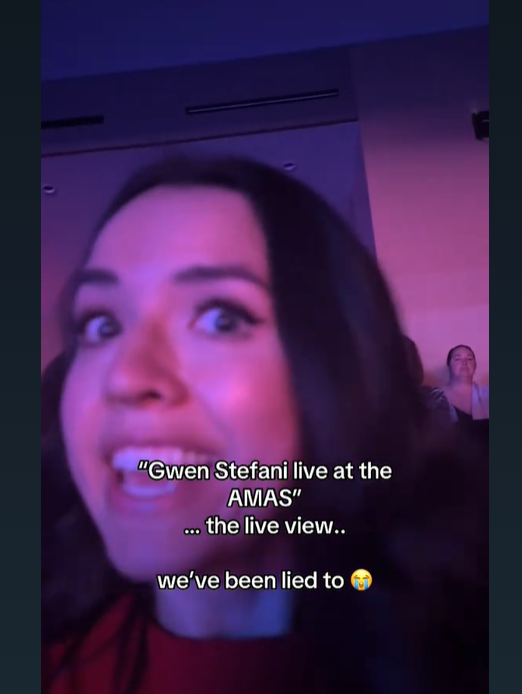 A Gwen Stefani fan reacts in disappointment that she wasn't performing live at the American Music Awards on May 26, 2025 | Source: TikTok/alywinder