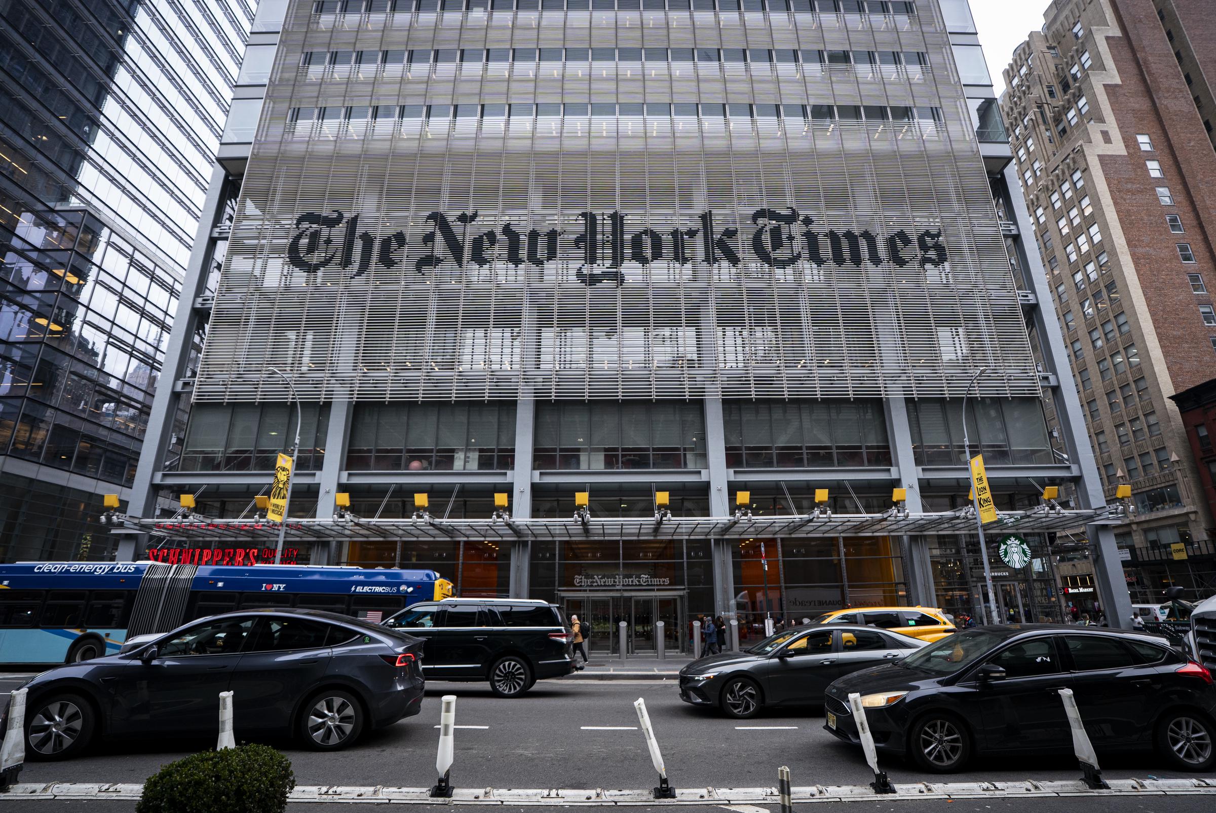 The New York Times Building in Manhattan. Jonathan McKinsey was director of engineering for the newspaper's Games Player Experience when he was killed in Dublin, California, on September 26, 2026. | Source: Getty Images