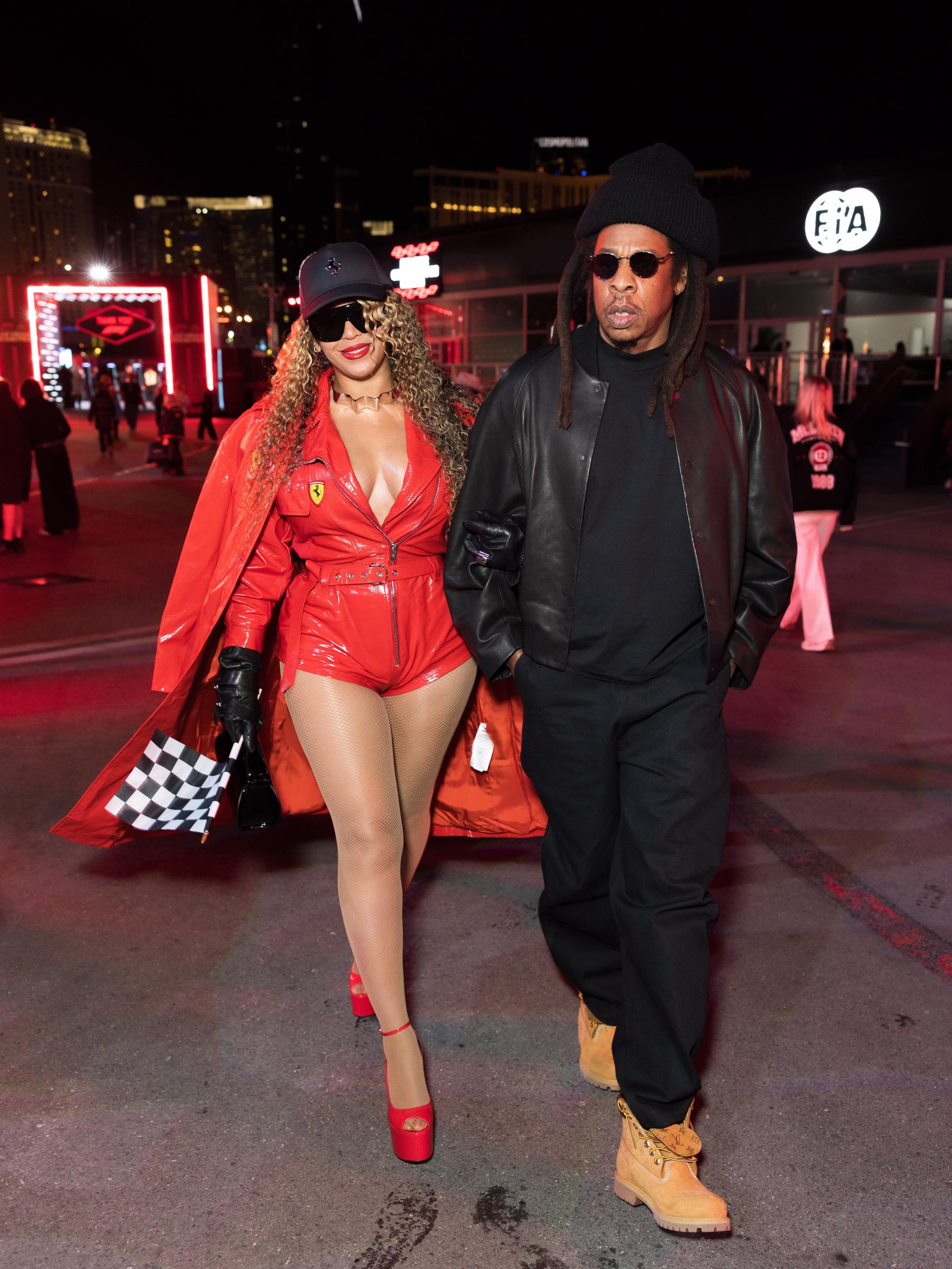 Beyoncé Knowles-Carter and Jay-Z Carter walking at the Las Vegas Grand Prix. | Source: Getty Images