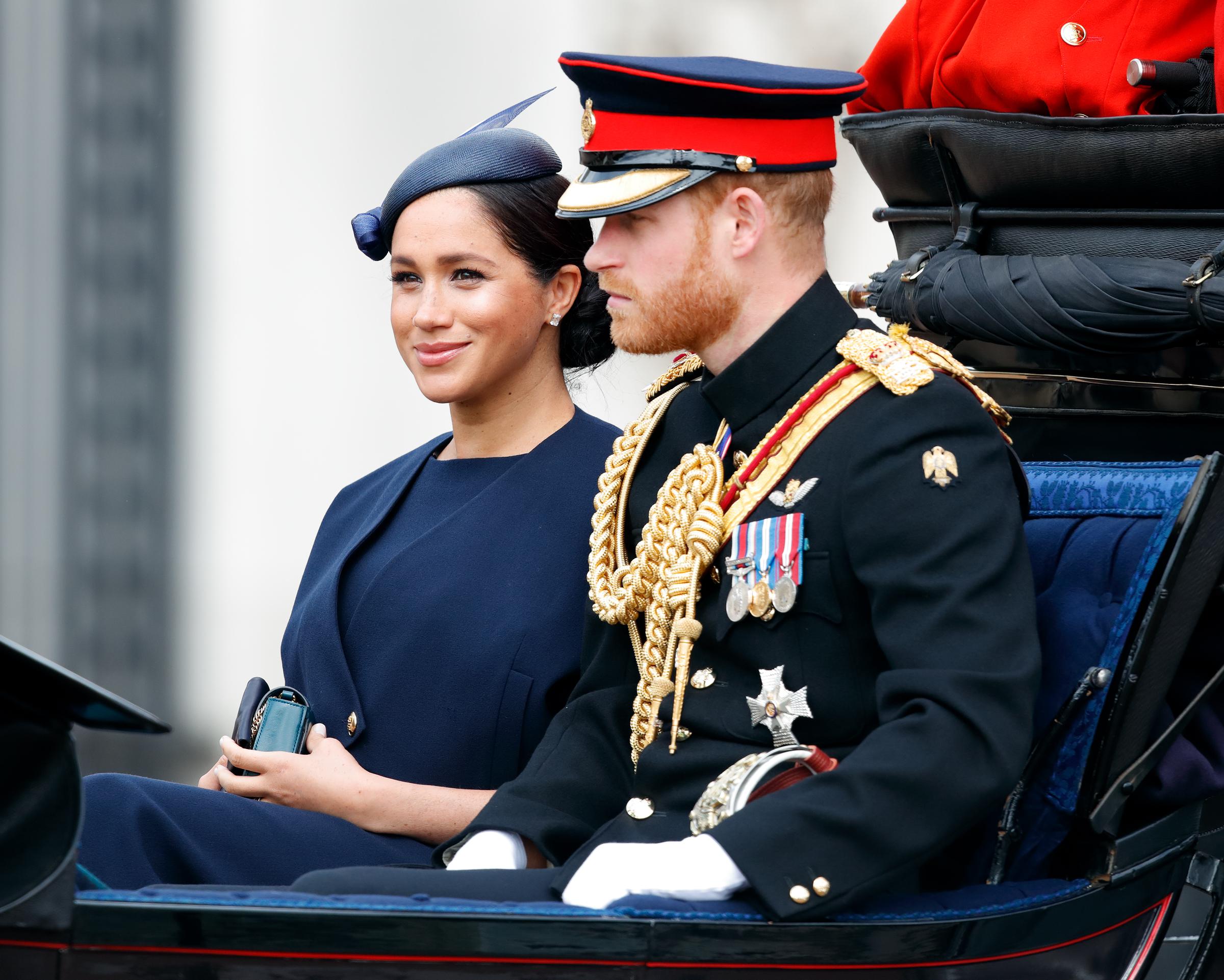 Prince Harry and Meghan Markle attend Trooping the Colour in London on June 8, 2019, when they were still working royals. Their 2026 return was different, with the couple moving back as a family while remaining outside official royal duties. | Source: Getty Images