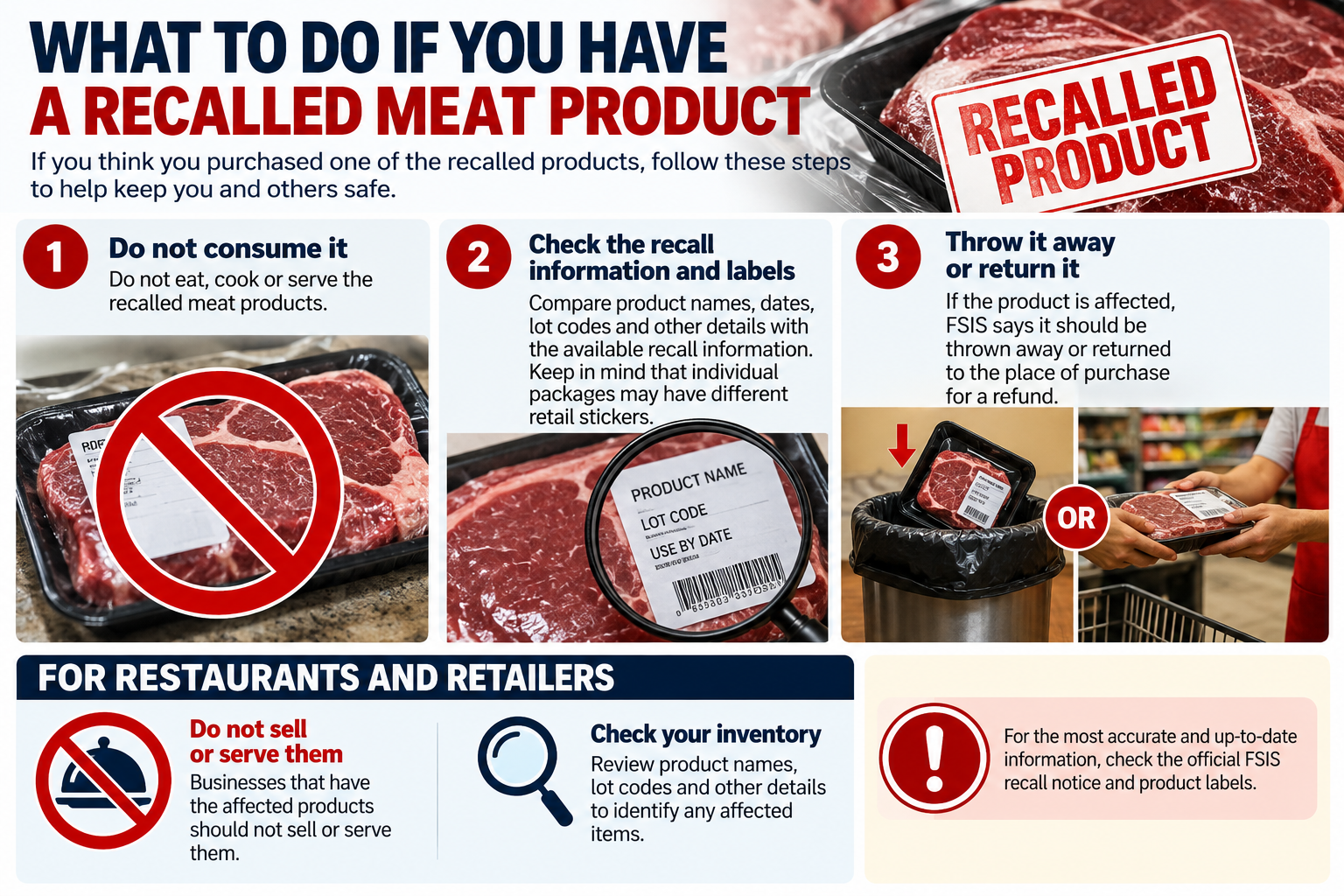 What consumers, restaurants and retailers should do if they have products affected by the September 2026 USDA recall. | Source: ChatGPT