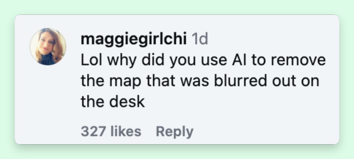 One viewer questioned whether AI had been used to remove a mysterious detail from Trump's Oval Office desk. | Source: Instagram @katiezacharia.