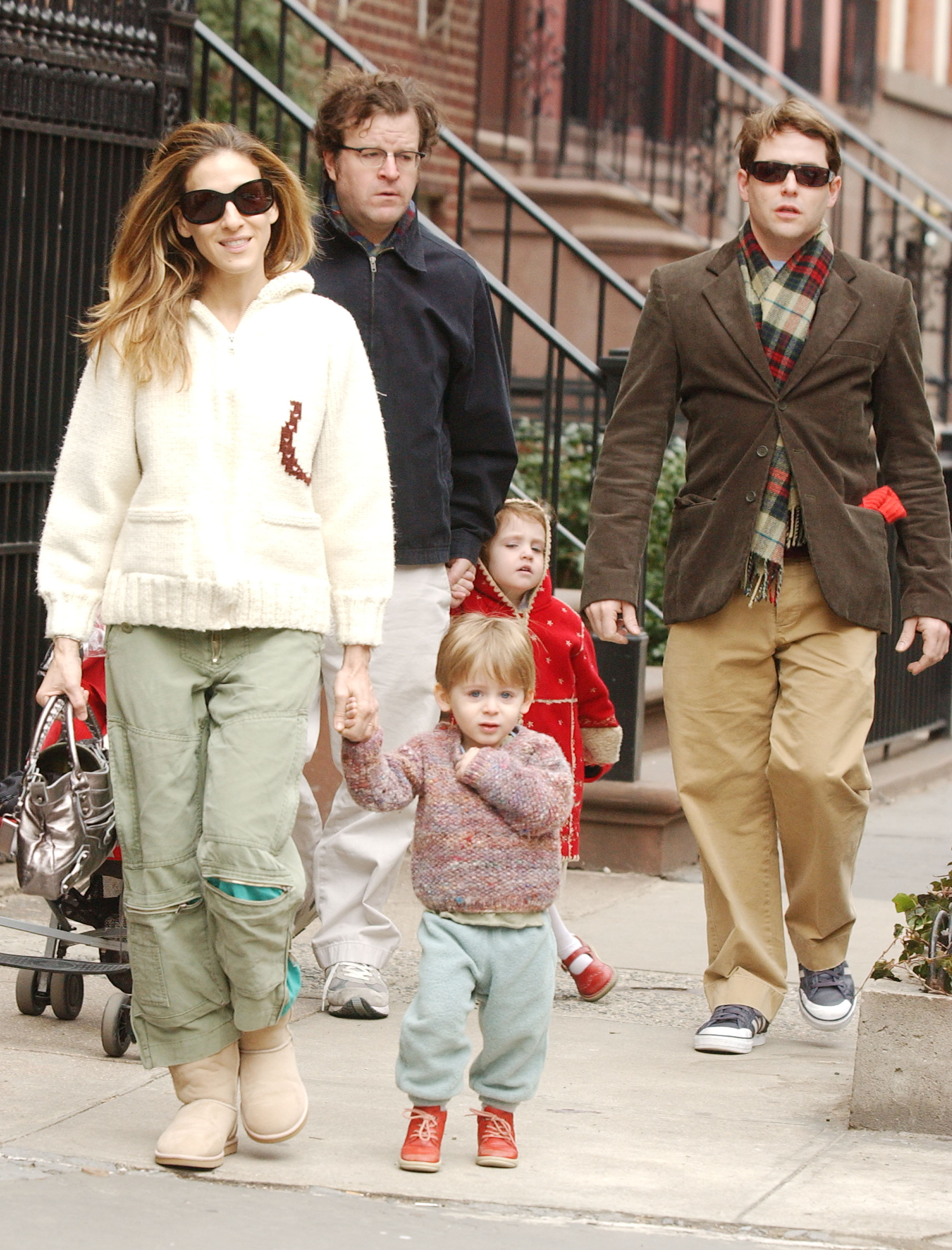 Sarah Jessica Parker and Matthew Broderick walk through New York City's Greenwich Village with their young son, James, on March 26, 2005. Holding his mother's hand as he toddles along the sidewalk, James is joined by his parents during a family outing in the neighborhood.