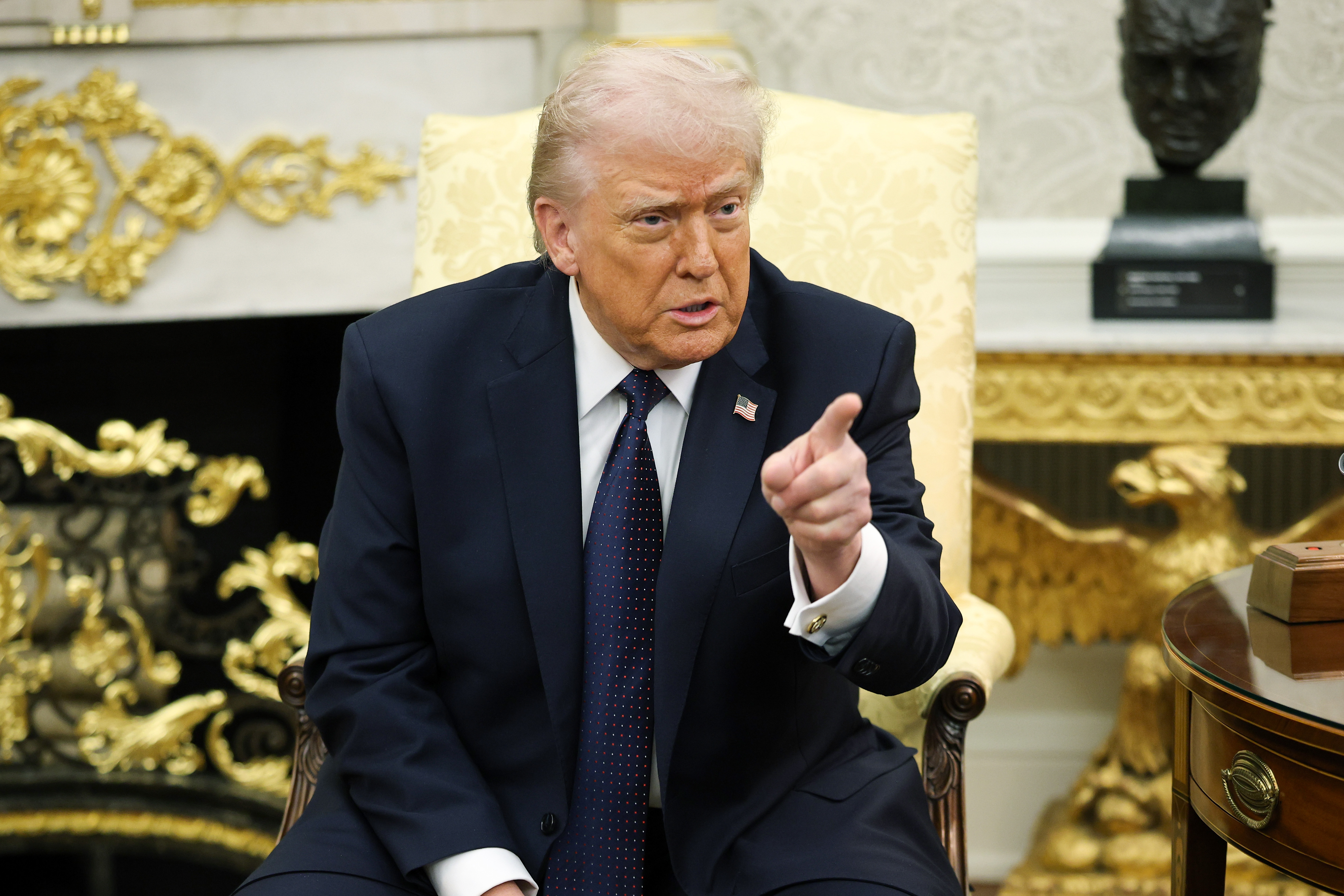 U.S. President Donald Trump taking questions from reporters during a bilateral meeting with German Chancellor Friedrich Merz in Washington, D.C., on March 3, 2026. | Source: Getty Images