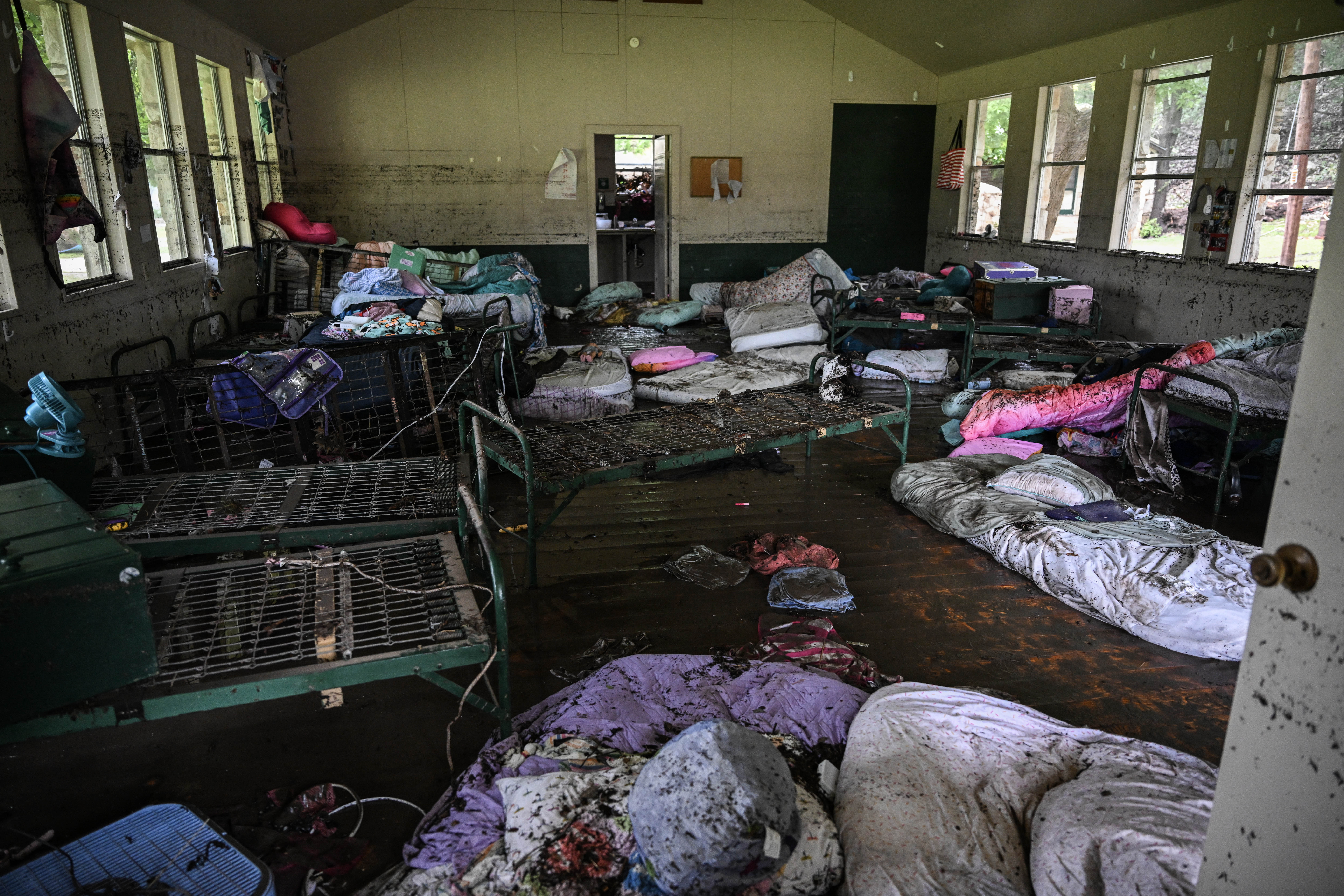 A view inside of a cabin at Camp Mystic after the flooding. | Source: Getty Images