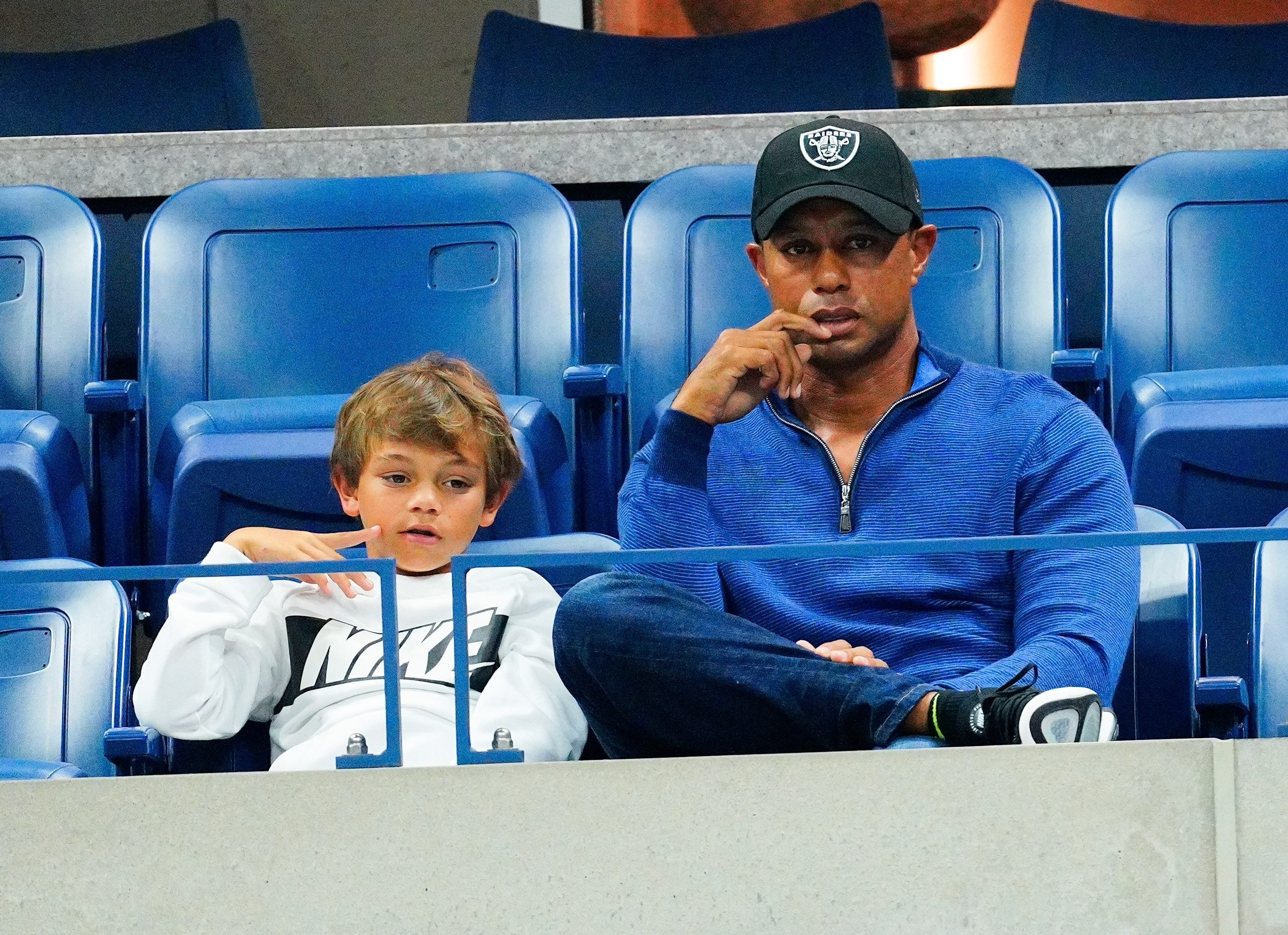 Tiger Woods and Charlie Axel Woods cheer on Rafael Nadal at the US Open in New York City | Source: Getty Images