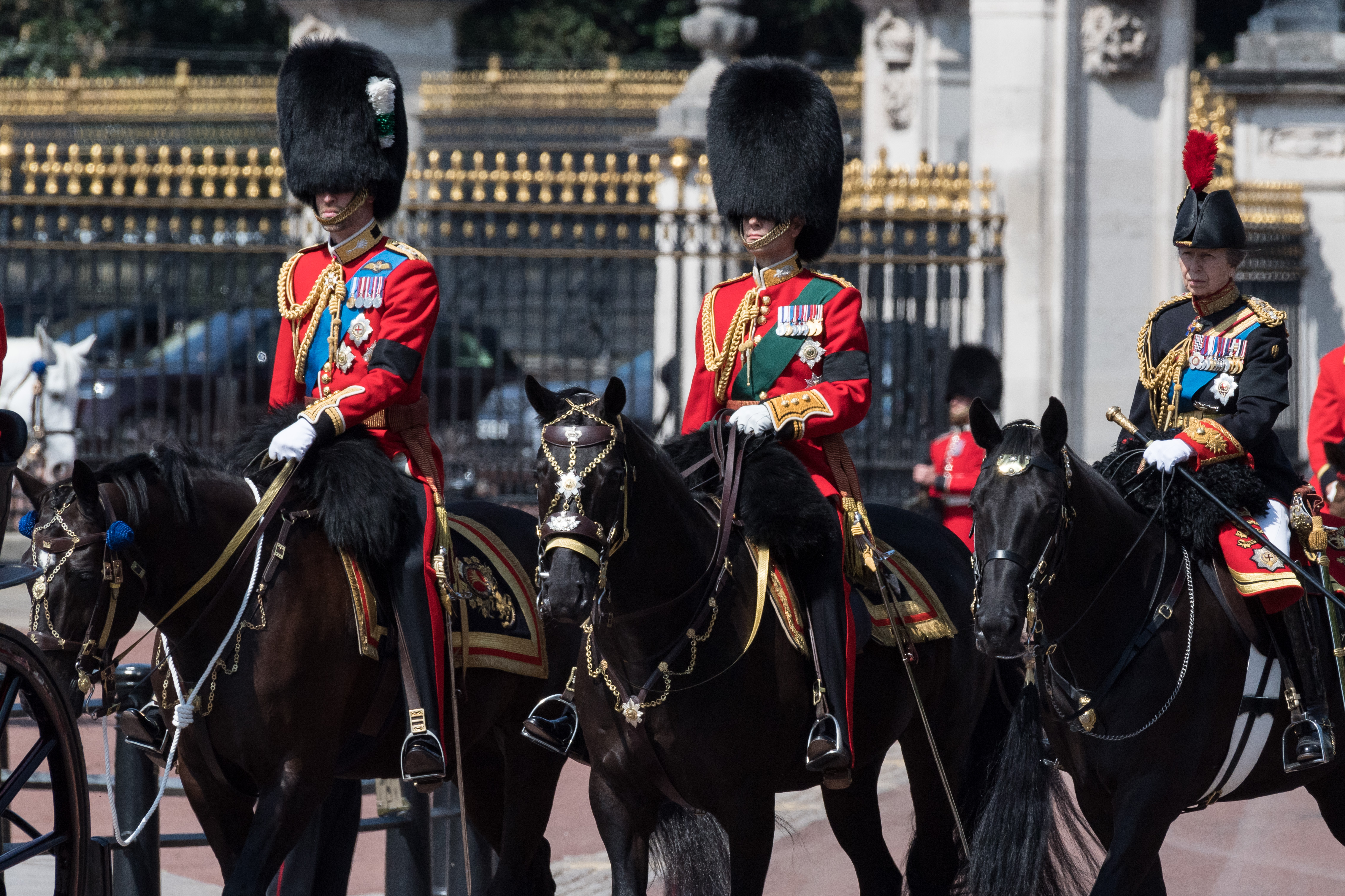 Prince William, the Duke of Edinburgh, and Princess Anne riding horseback along The Mall. | Source: Getty Images