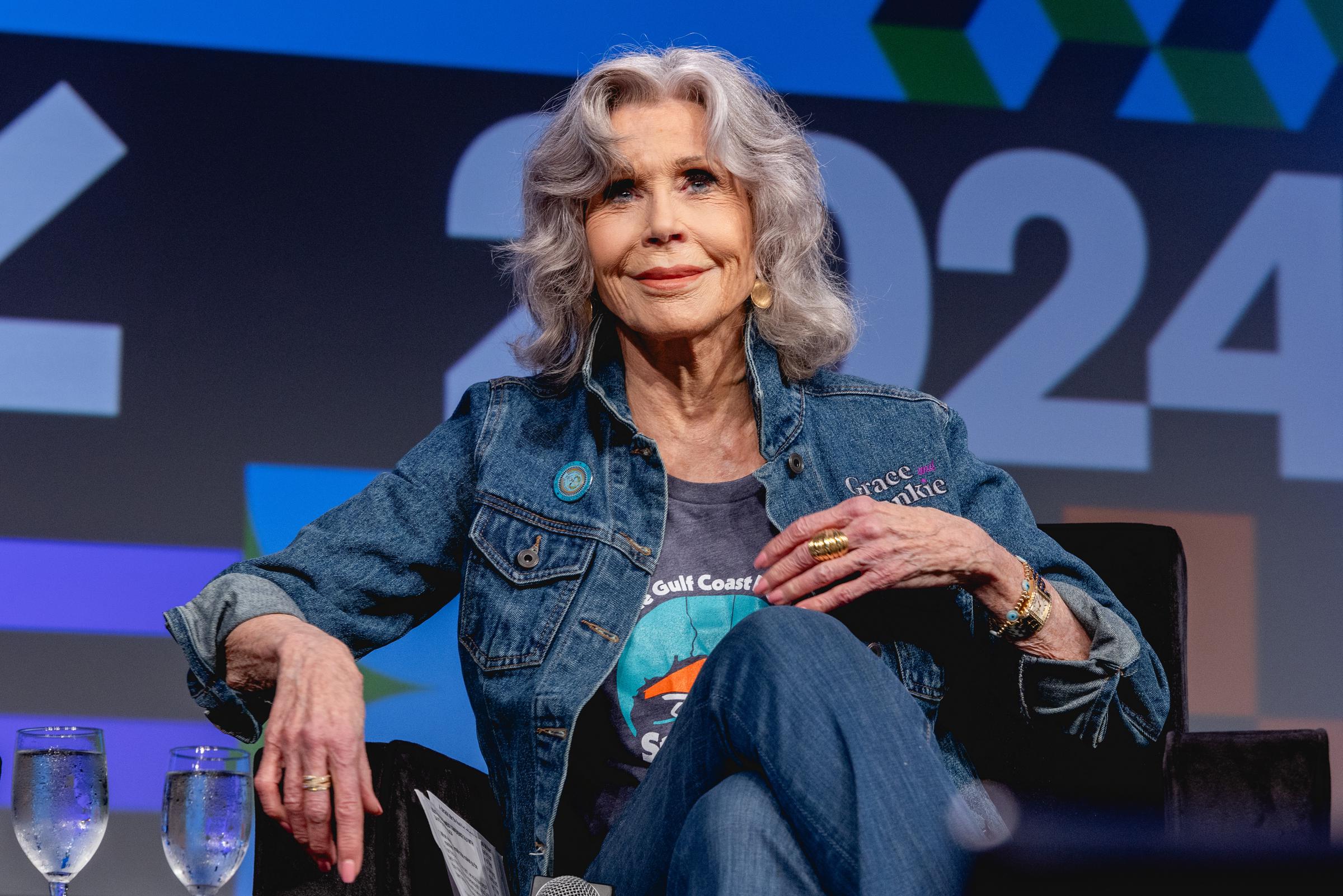 Jane Fonda speaks during a public event in 2024, continuing her advocacy work while remaining active in public life. | Source: Getty Images