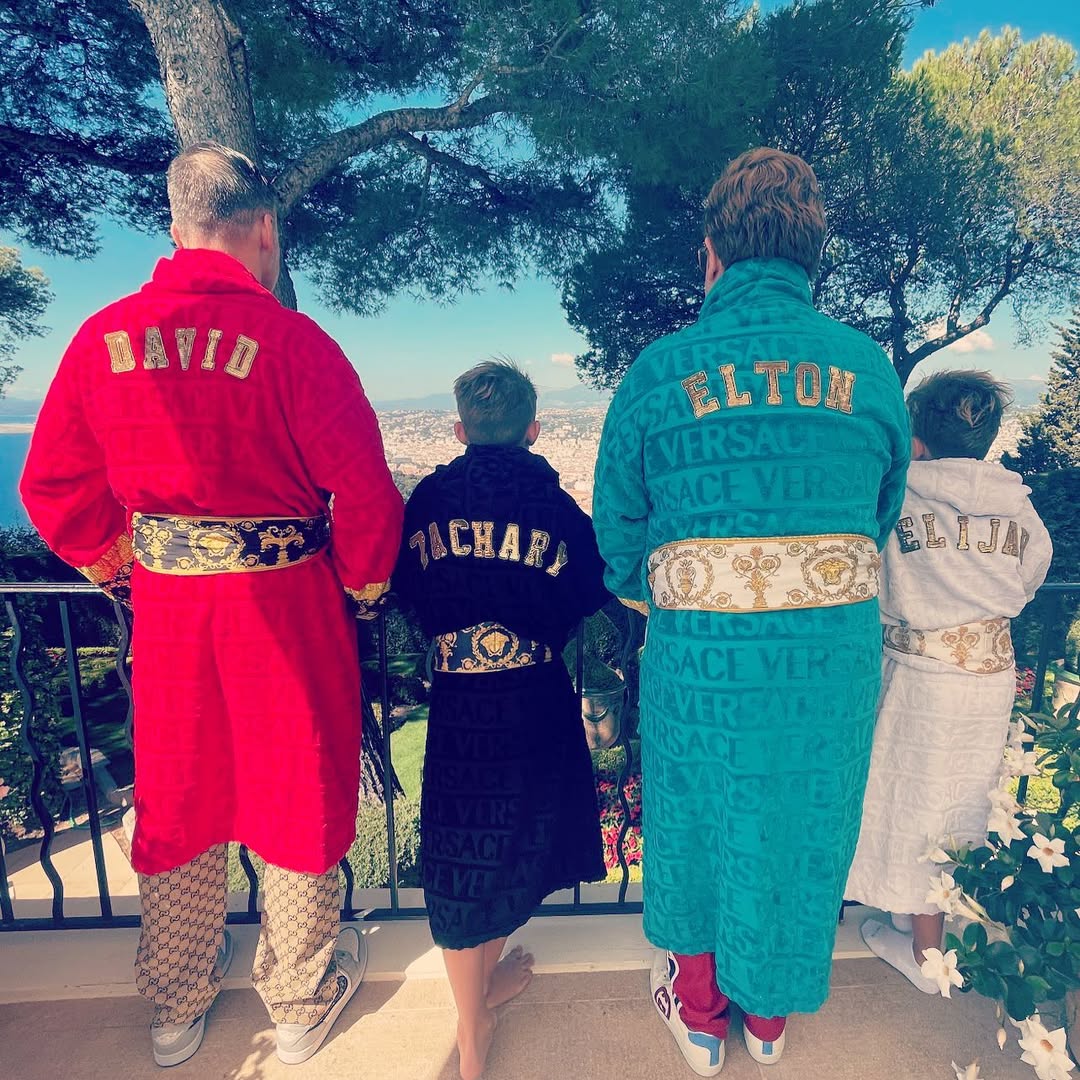 David Furnish and Elton John with their sons from a post dated August 30, 2021. | Source: Instagram/eltonjohn