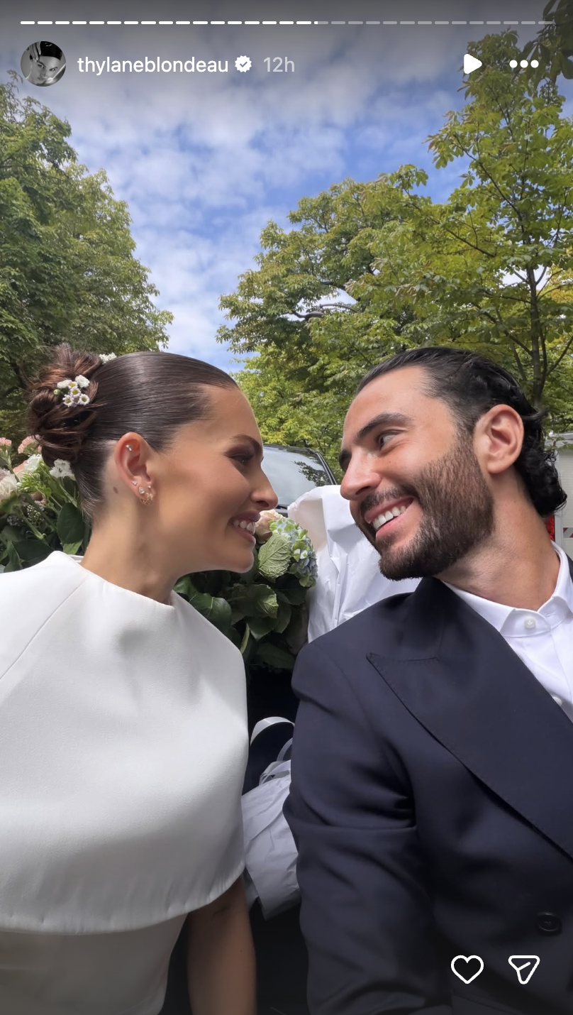 After exchanging vows, Thylane Blondeau and Benjamin Attal shared a smiling selfie as they celebrated the start of married life. | Source: Instagram/thylaneblondeau