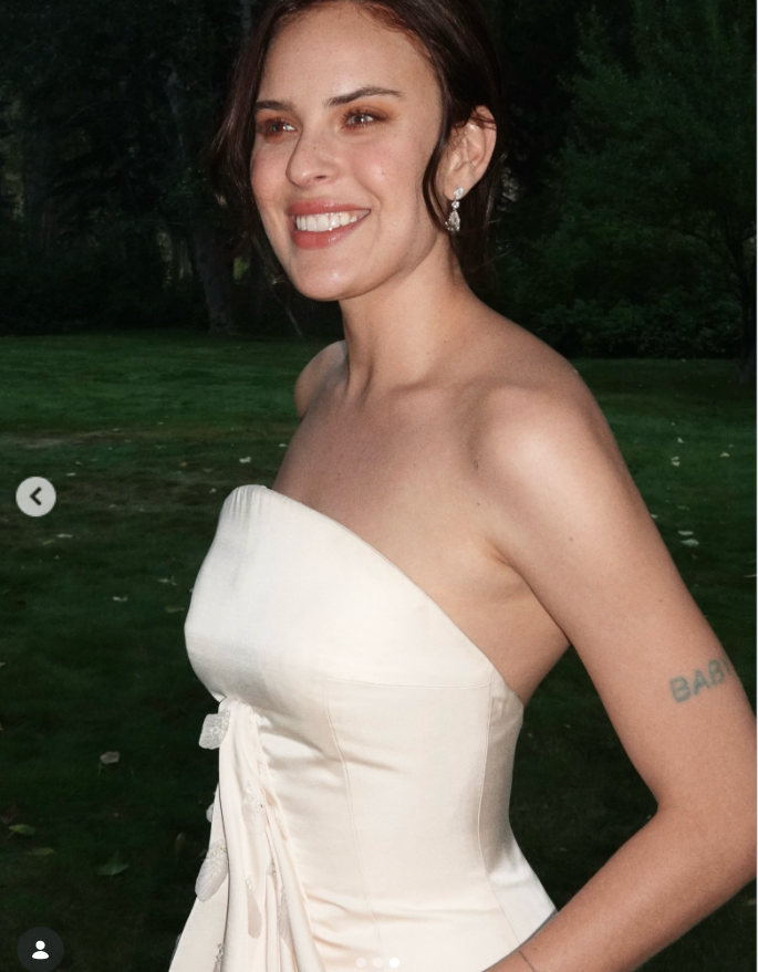 Tallulah Willis offers a glimpse of her custom wedding gown, giving fans a first look at the strapless ivory design ahead of its full reveal. | Source: Instagram/buuski