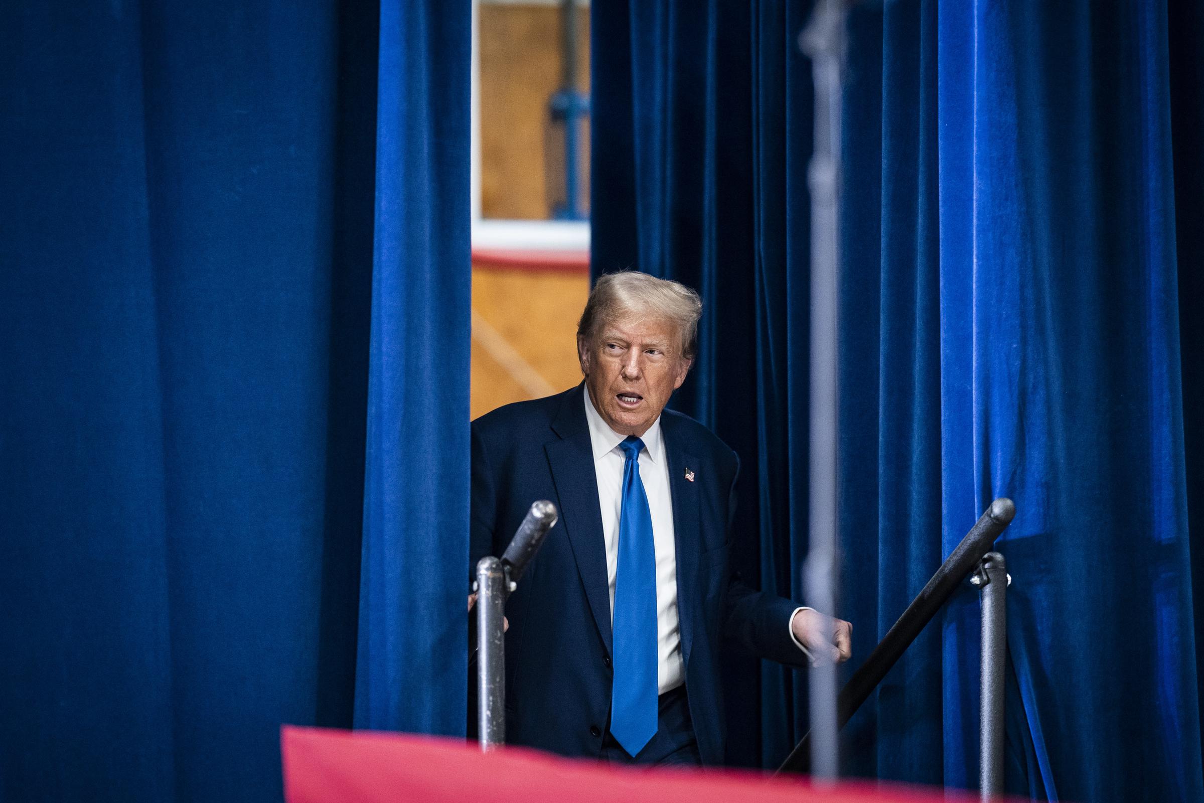 Donald Trump looks on at the campaign rally in Derry. | Source: Getty Images