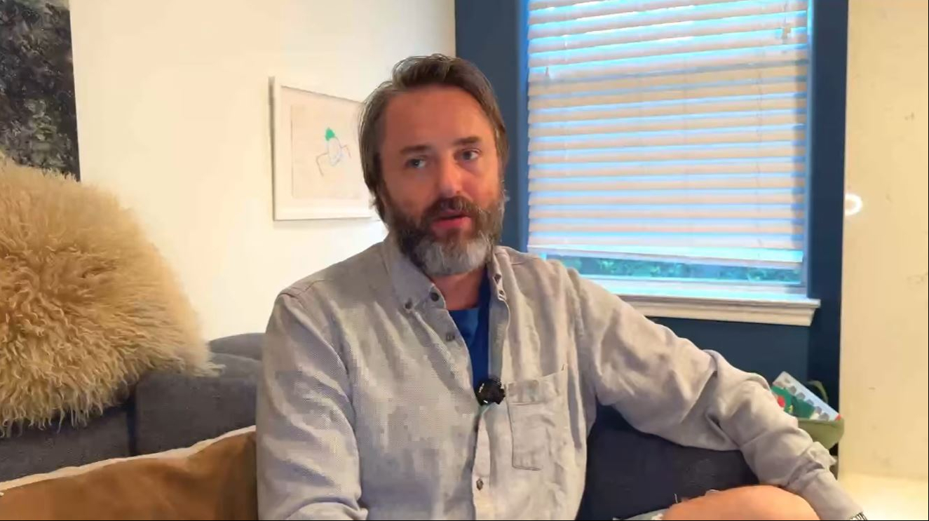 Vincent Kartheiser appeared on Landon Ashworth's podcast in this image from a video dated May 29, 2026, sporting a fuller beard and longer hairstyle than fans remembered from his "Mad Men" days. | Source: YouTube/Landon Ashworth