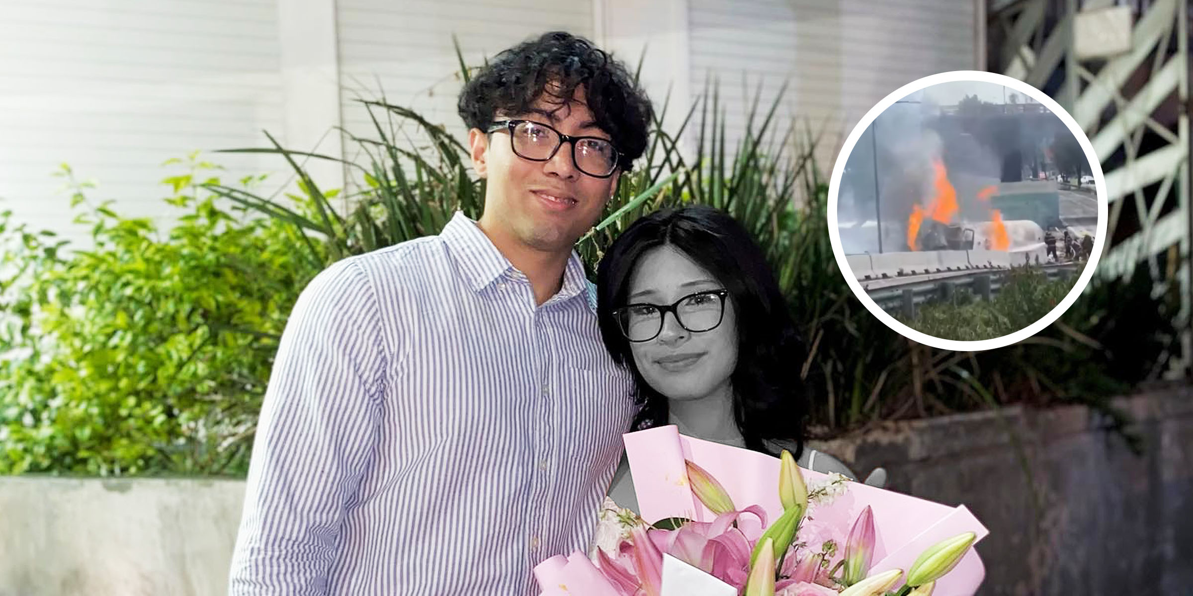 Ana Daniela Barragan Ramirez and her boyfriend Bryan Ramos | Image of the explosion | Source: Facebook.com/DanielaRamírez | YouTube.com/elheraldodemexico | YouTube.com/elheraldodemexico