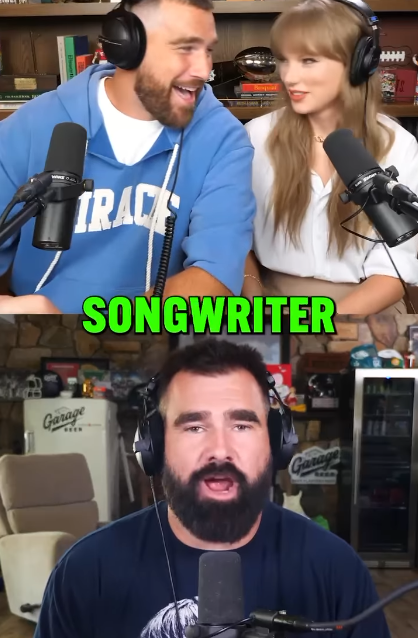 Jason Kelce introducing Taylor Swift on his podcast co-hosted by Travis Kelce, from a clip posted August 13, 2025 | Source: Instagram/newheightshow