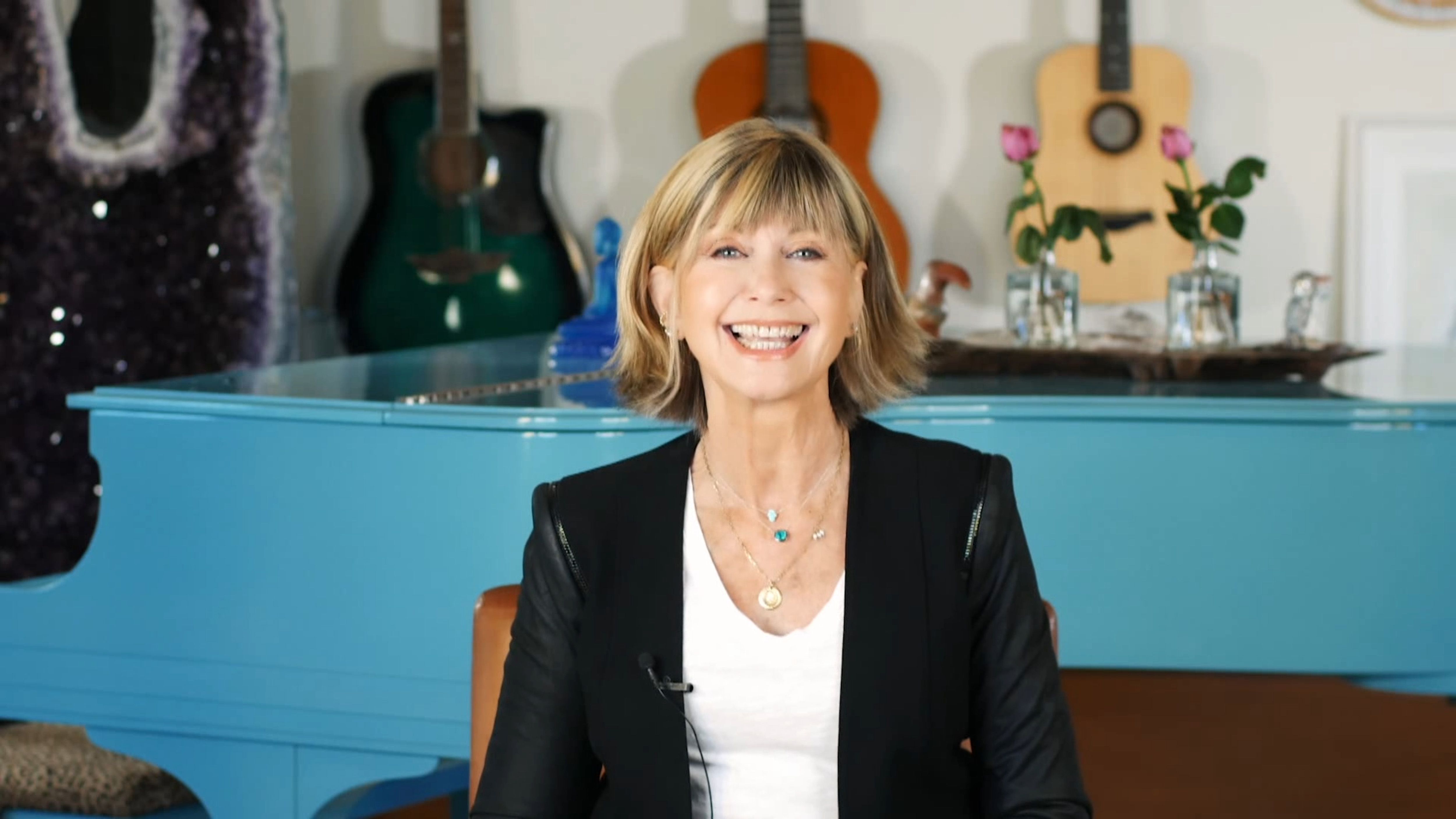 Olivia Newton-John at 72 years old. [Photo taken on February 25, 2021]. | Fun Fact: Olivia was still making music in 2021, releasing "Window in the Wall" with daughter Chloe Lattanzi, a song the pair described as carrying a message of healing and unity. That same year, Japan awarded Olivia the Order of the Rising Sun, Gold Rays with Rosette for her contribution to Japanese musical culture and Australia-Japan friendship.