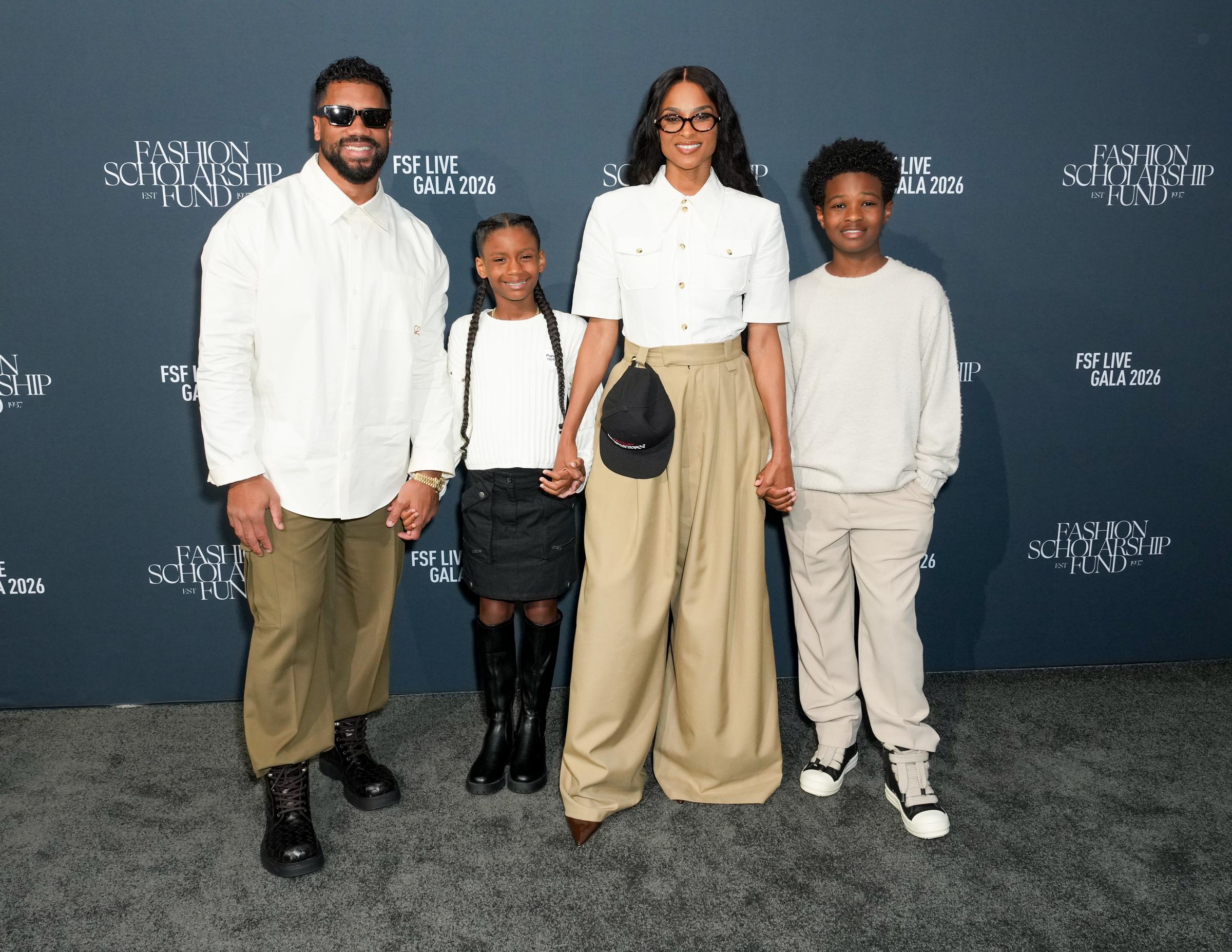Russell Wilson, Sienna Princess Wilson, 8, Ciara and Future Zahir Wilburn, 11, at the Fashion Scholarship Fund Gala held at The Glasshouse on March 23, 2026, in New York, New York.