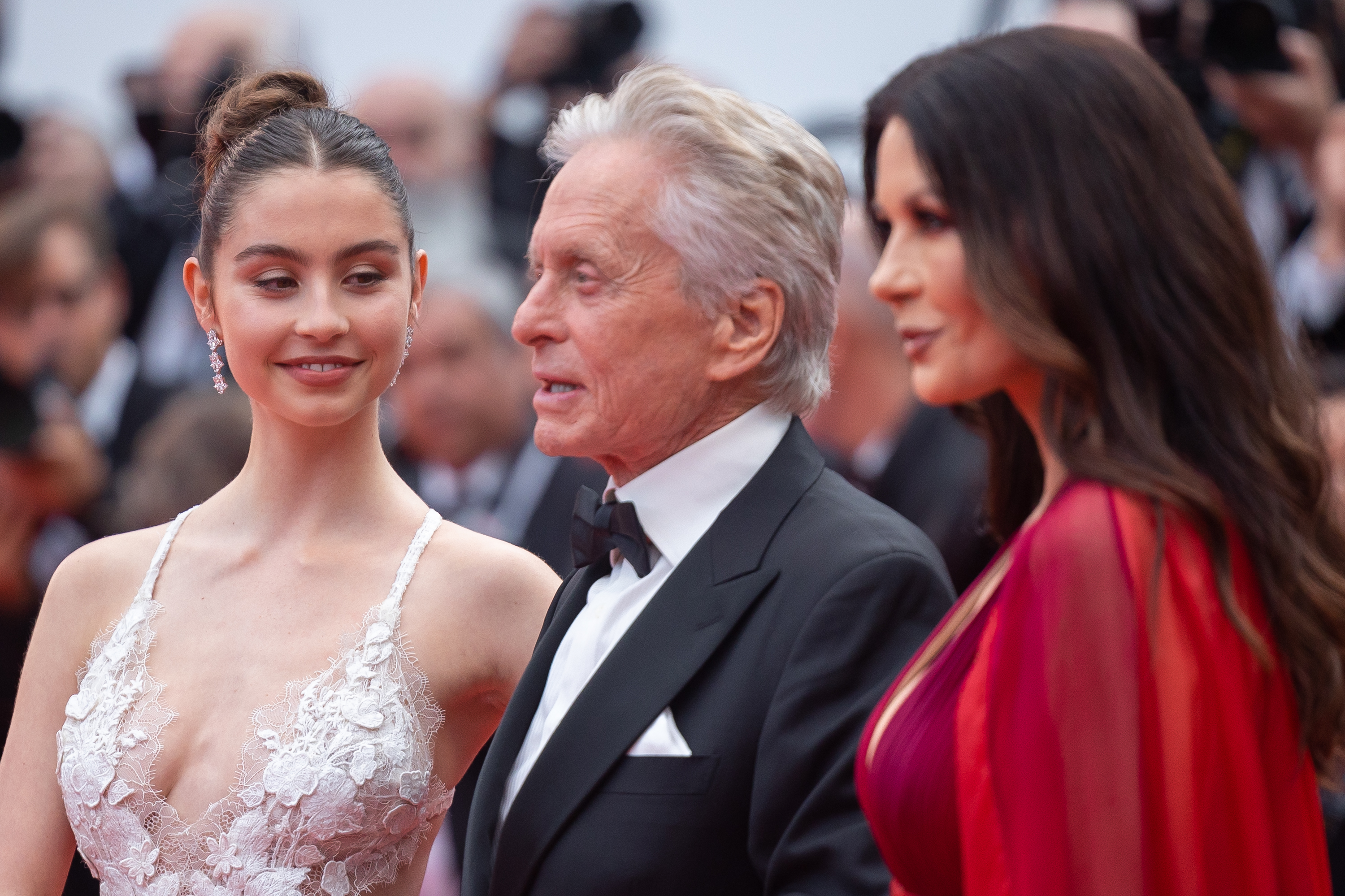 Michael is joined by Catherine and their daughter, Carys, at the Cannes Film Festival in 2023. His decision to keep S’Estaca turned the Mallorca estate from a property once headed for sale into a home he hopes will remain with his family for generations. | Source: Getty Images
