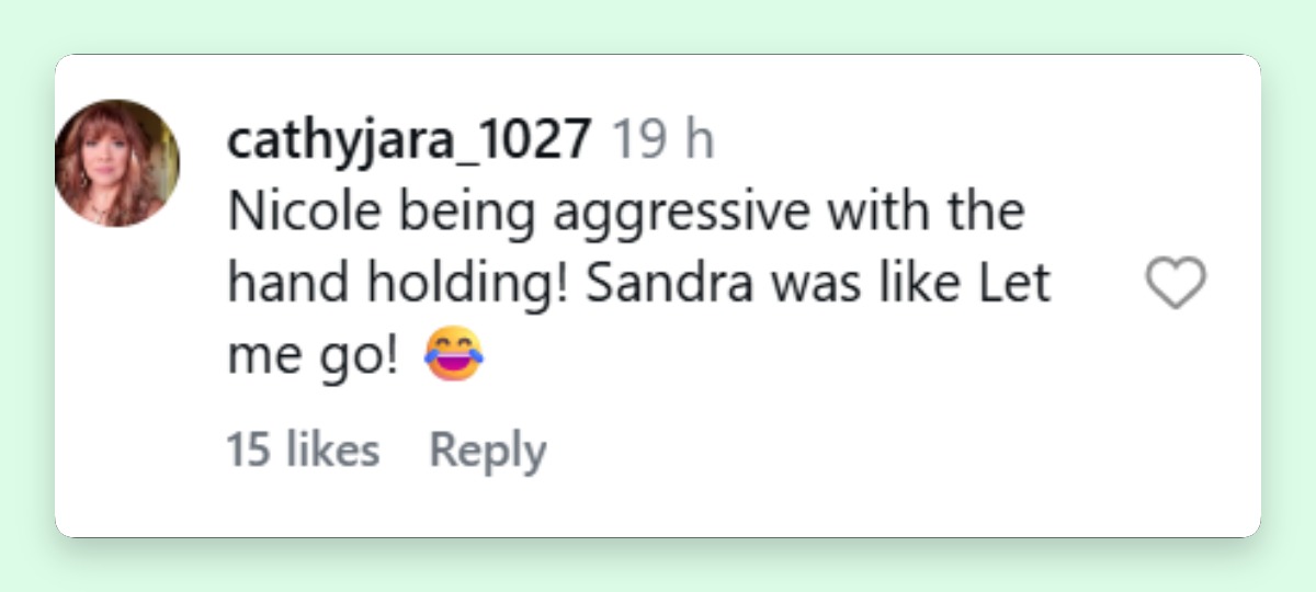 The actresses’ playful exchange drew closer scrutiny from viewers, with one fan interpreting the hand-holding very differently from the lighthearted reunion seen in the video. | Source: Instagram/pagesix