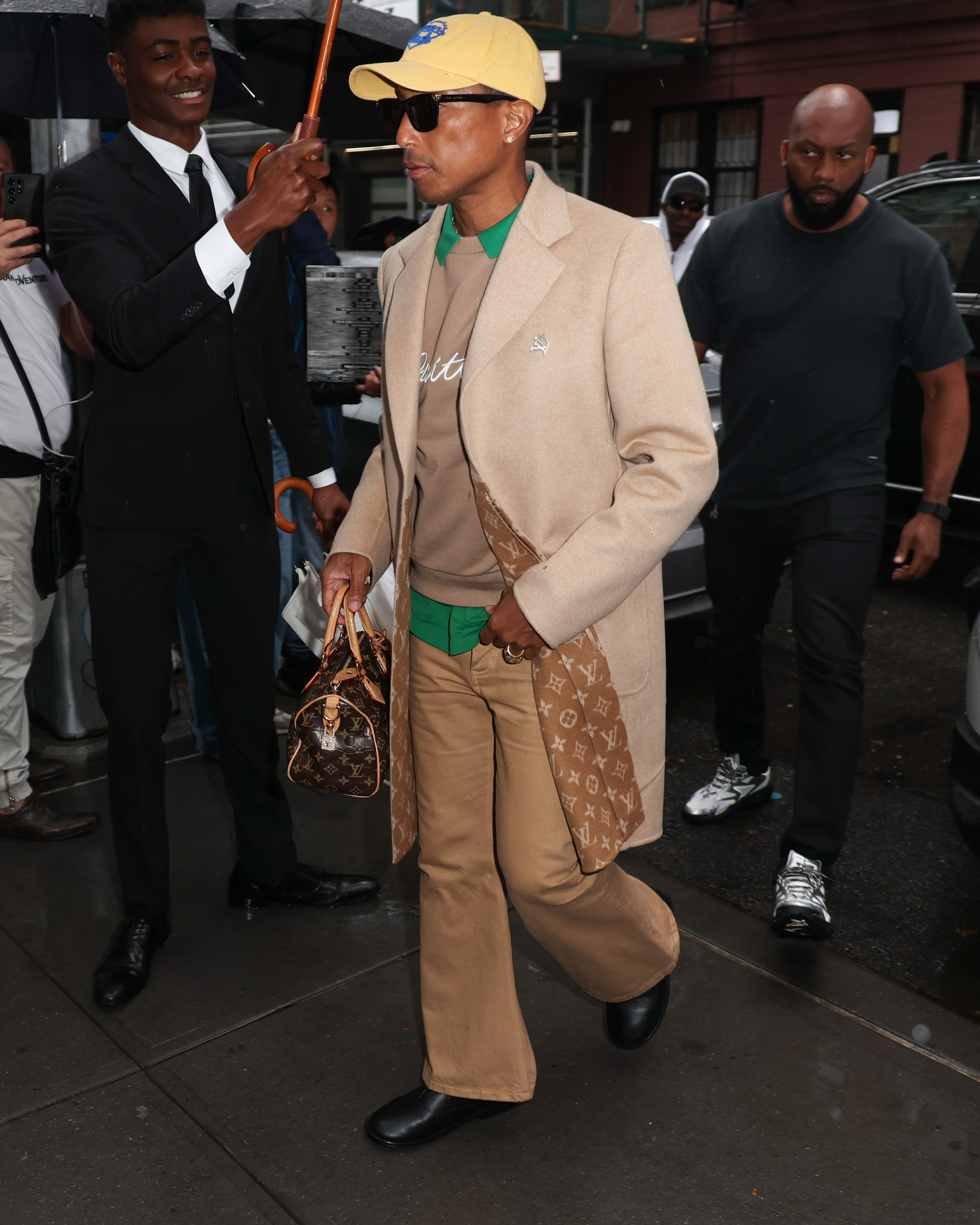 Pharrell Williams is seen arriving at Anna Wintour's pre-Met Gala party on May 4, 2025 | Source: Getty Images