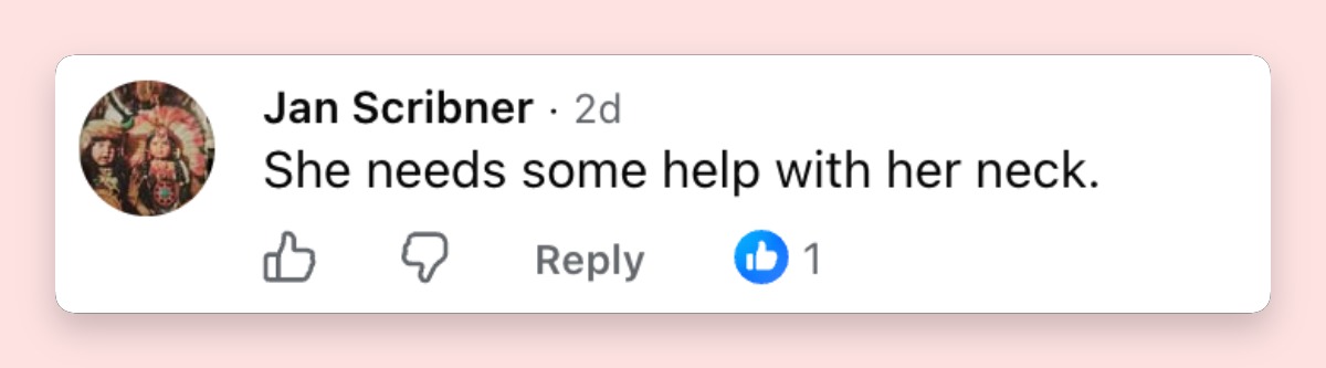 One commenter bluntly wrote, "She needs some help with her neck." The remark was among several appearance-focused reactions that followed Presley's rare outing in Spain. | Source: Facebook/E! News