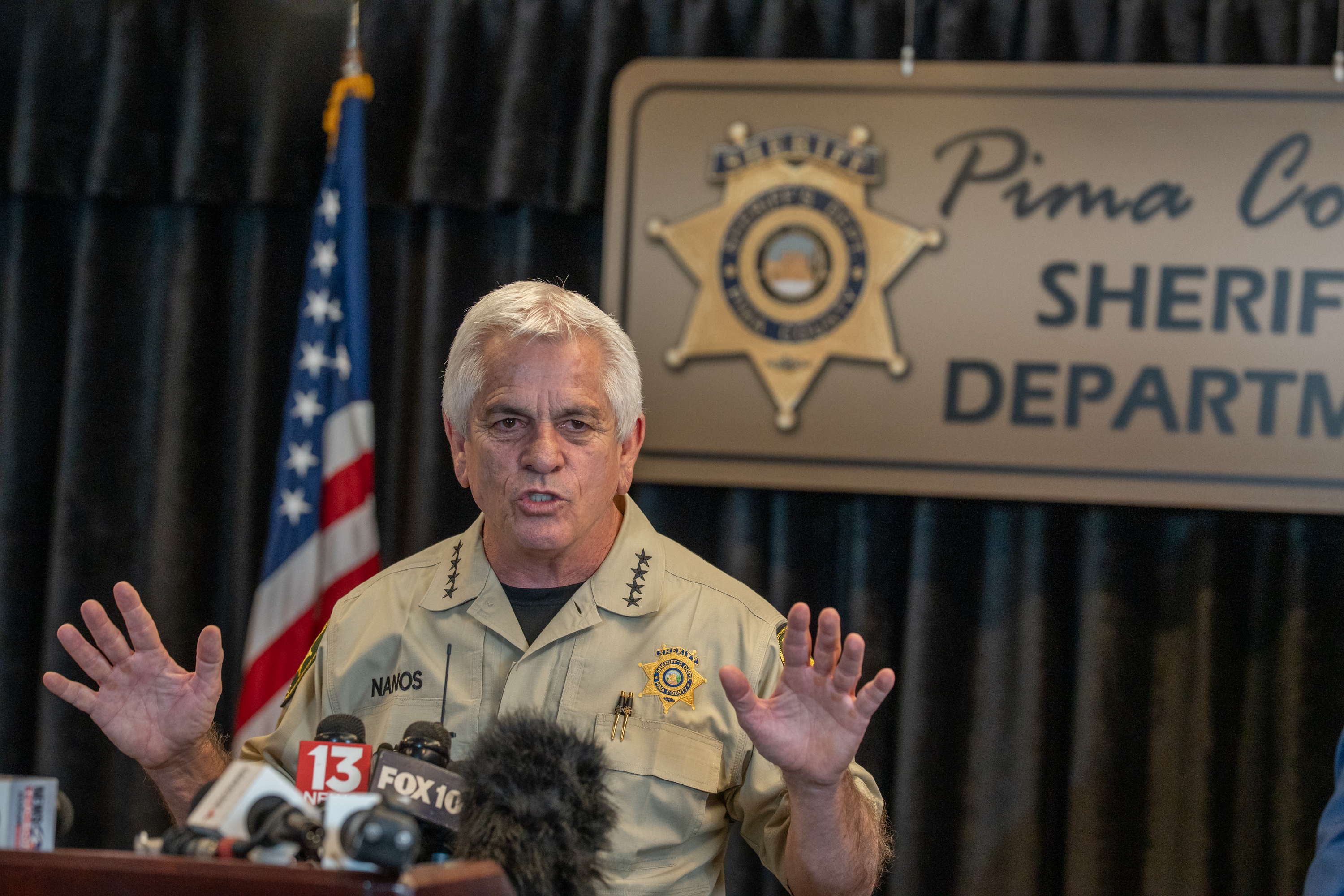 Sheriff Chris Nanos addresses reporters as investigators provide updates on the disappearance of Nancy Guthrie in Tucson, on February 3, 2026 | Source: Getty Images